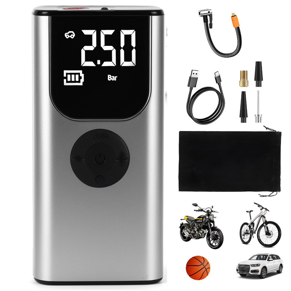BlingBin Akku-Luftpumpe Akku-Luftpumpe 4000mAh, elektrische Reifenpumpe bis 150 PSI mit LCD (1er Set, 1-tlg), Schnelles Aufpumpen mit 150 PSI Maximaldruck