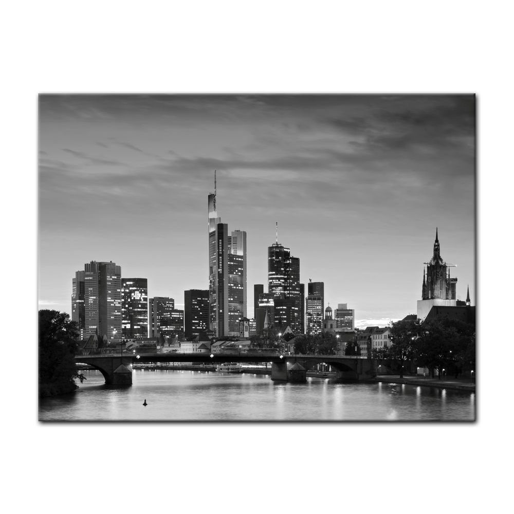 Bilderdepot24 Leinwandbild Frankfurt Skyline schwarz weiß - Deutschland bei Nacht - Deutschland, Städte