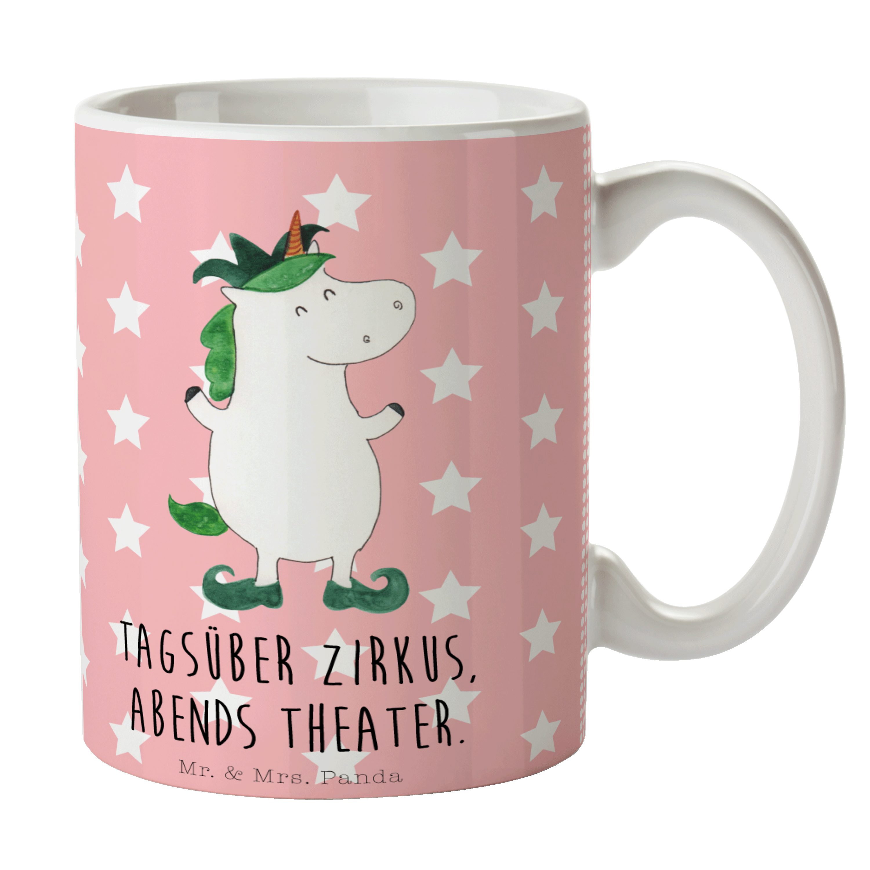 Mr. & Mrs. Panda Tasse Einhorn Joker - Rot Pastell - Geschenk, Einhörner, Kasper, Kaffeetass, Keramik