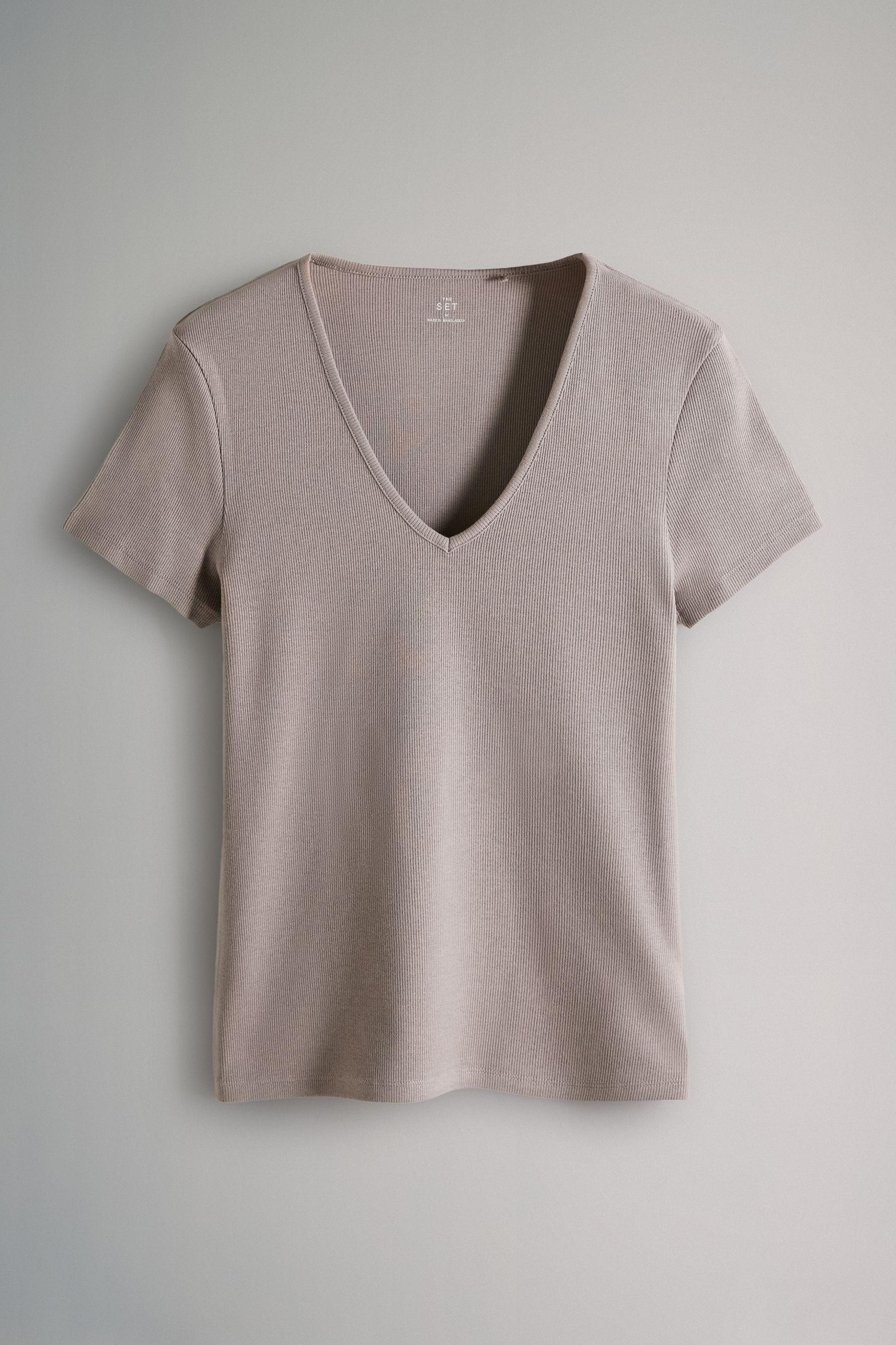 The Set V-Shirt 3 Stk. The Set Gerippte T-Shirts mit V-Ausschnitt (3-tlg)