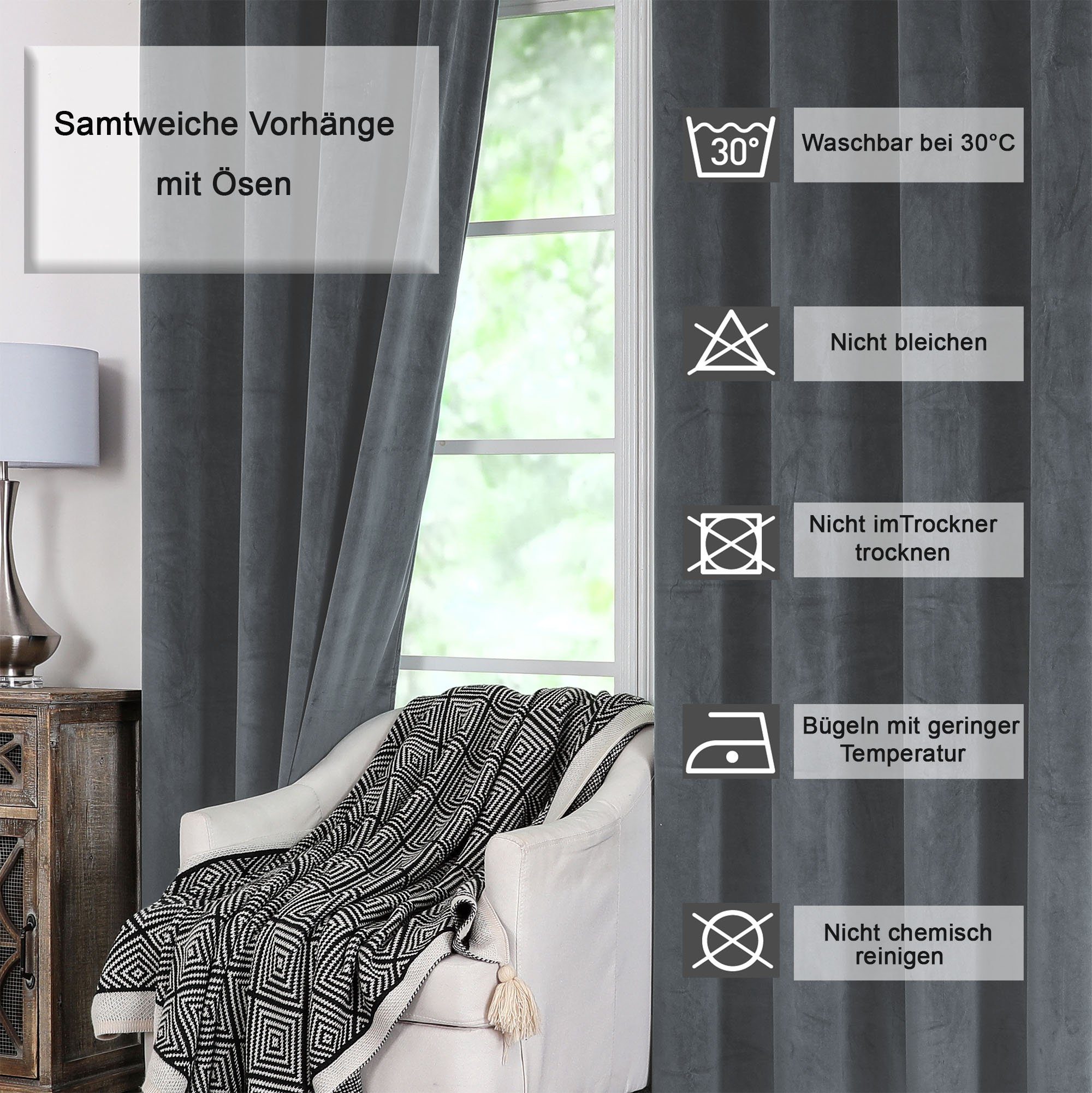 Haus und Deko Gardine Vorhang Ösen Verdunkelung 300x245 cm Samt weich blick günstig online kaufen