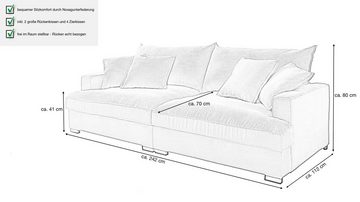 Massivart® Big-Sofa TRIBECCA Cord beige 242 cm / 4-Sitzer, Cordsofa, Nosagunterfederung, 2 Rückenkissen, 4 Zierkissen