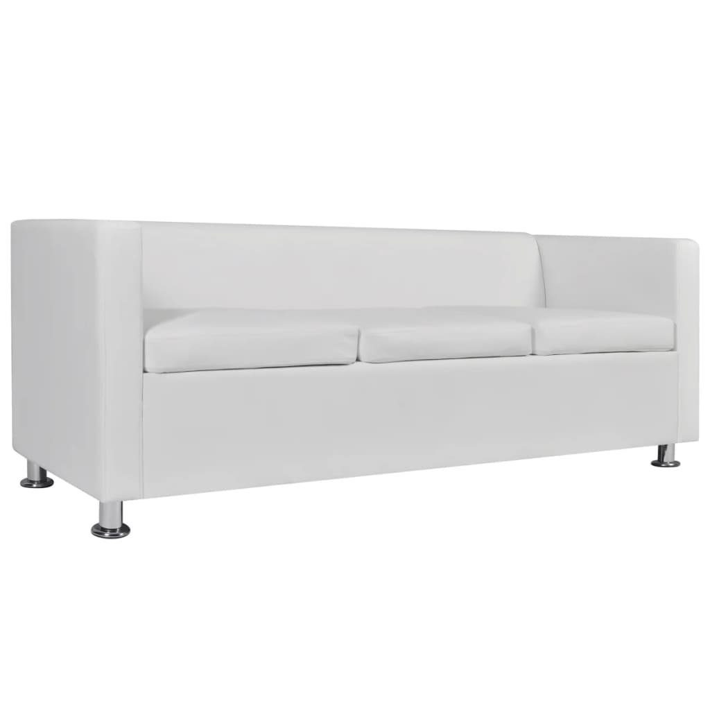 Sofa-Set furnicato 3-Sitzer + Kunstleder Weiß 2-Sitzer
