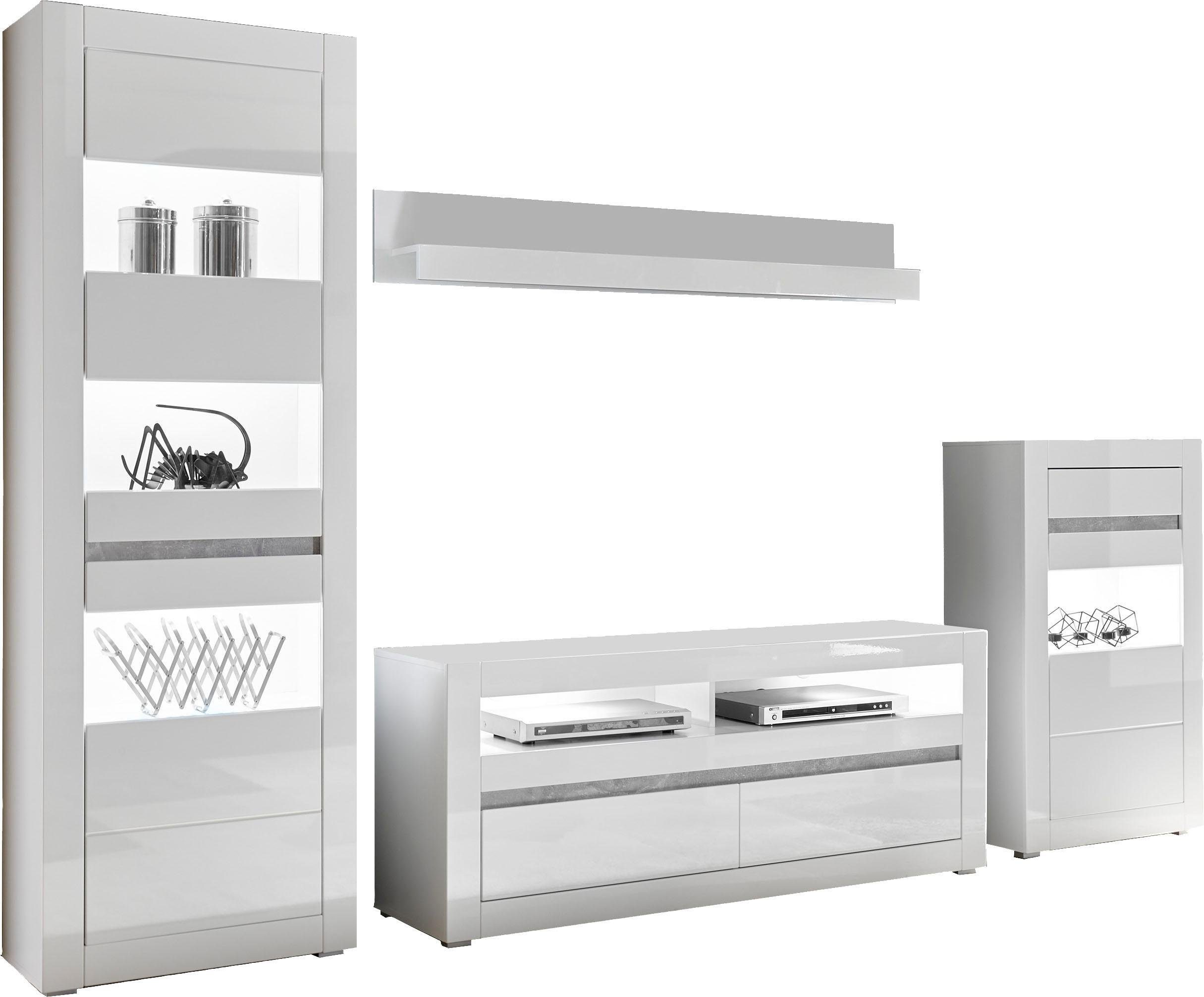 INOSIGN Wohnwand Carat, (Set, 4-St), wird jeweils mit zwei Leisten angeliefert, 1 x grau, 1 x weiss