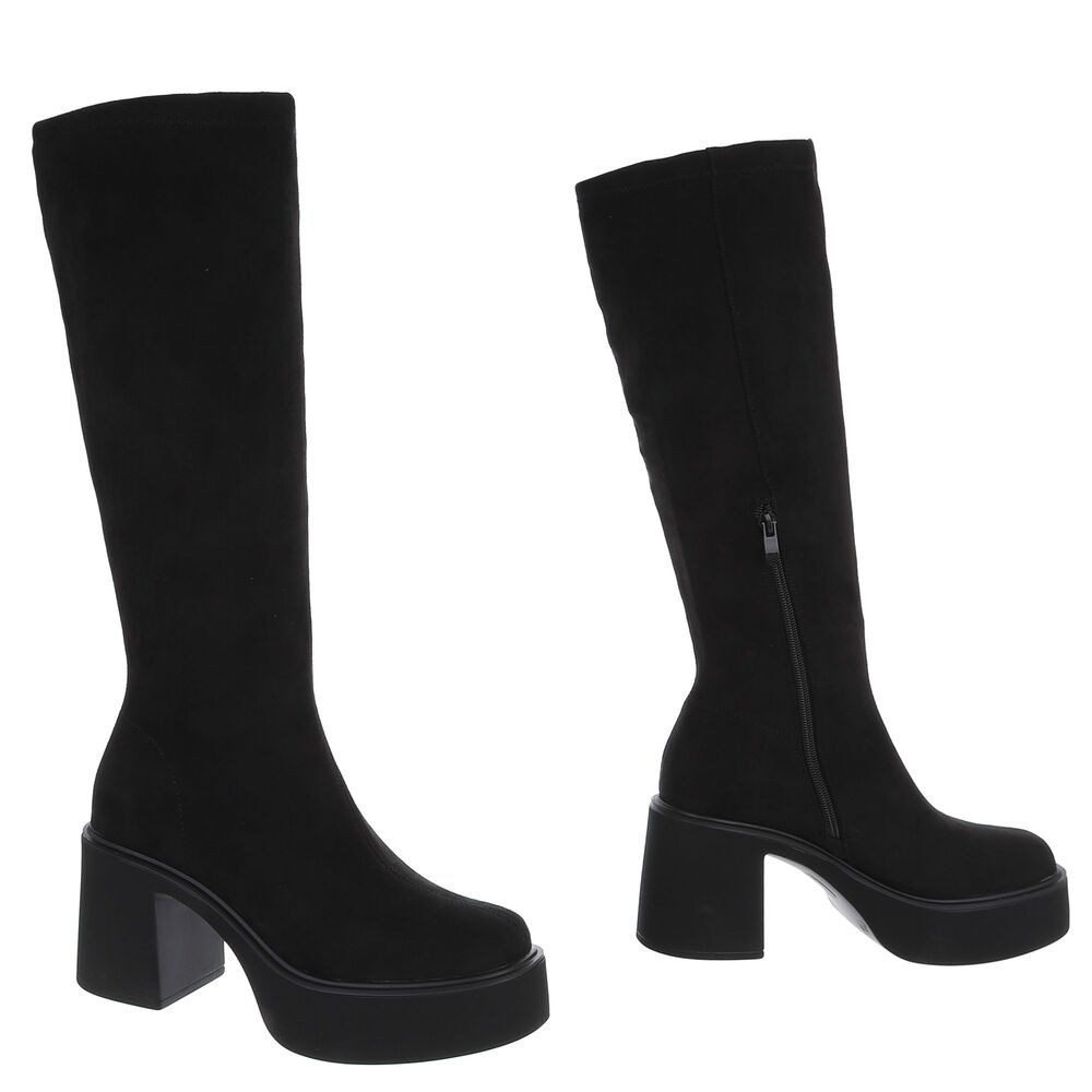 Ital-Design Damen Kniehohe Stiefel mit Blockabsatz und Plateau Plateaustiefel (92269143) Blockabsatz Stiefel in Schwarz – Bild 4 von 5
