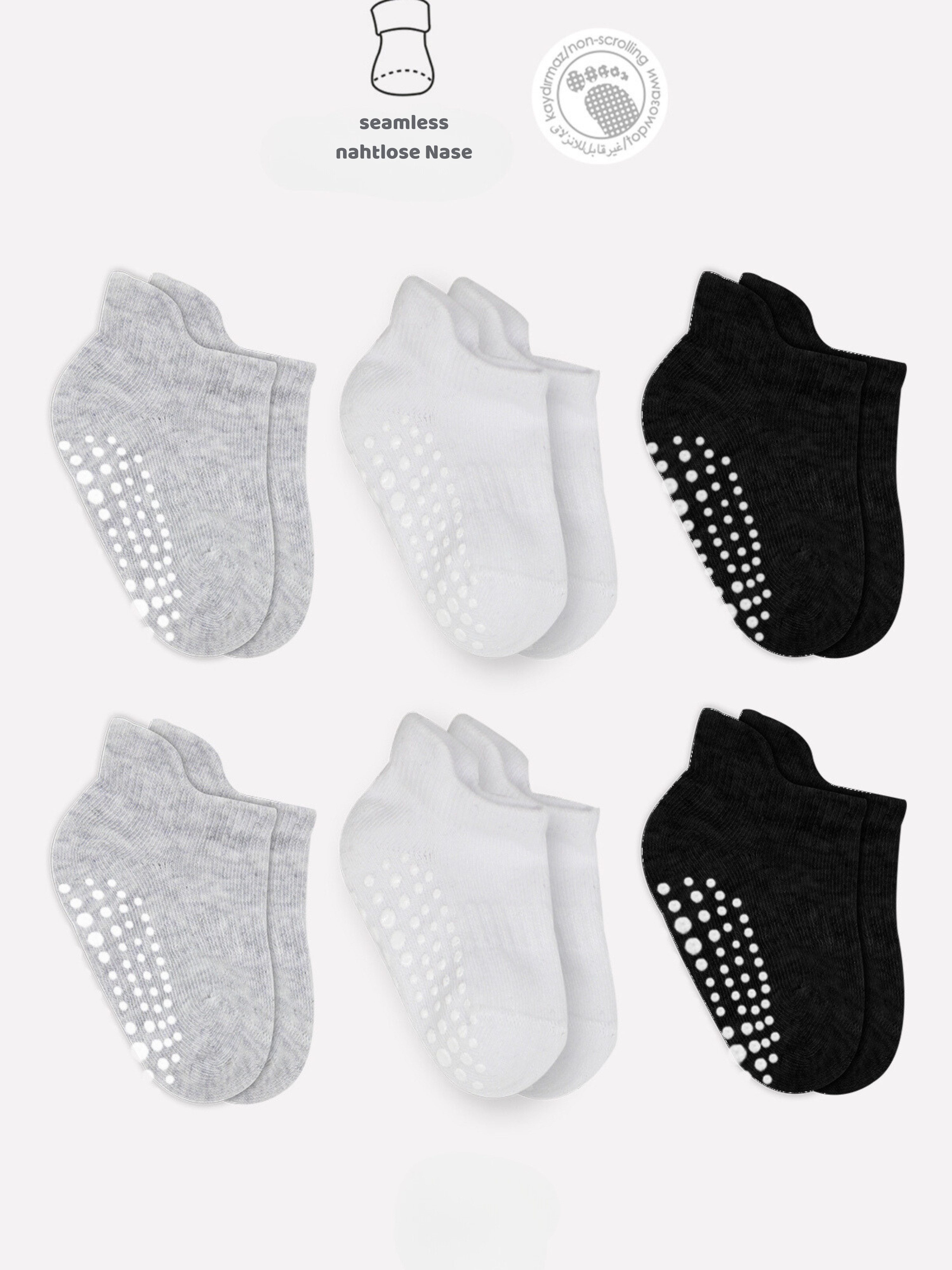 bistyle Sneakersocken (6er Pack) ABS für Babys Jungen Mädchen Babysocken Kurzsocken (Set, 6-Paar, 6er-Pack) Anti-Rutsch Bio-Baumwolle GOTS zertifiziert 0-6 Monate bis 2-3 Jahre
