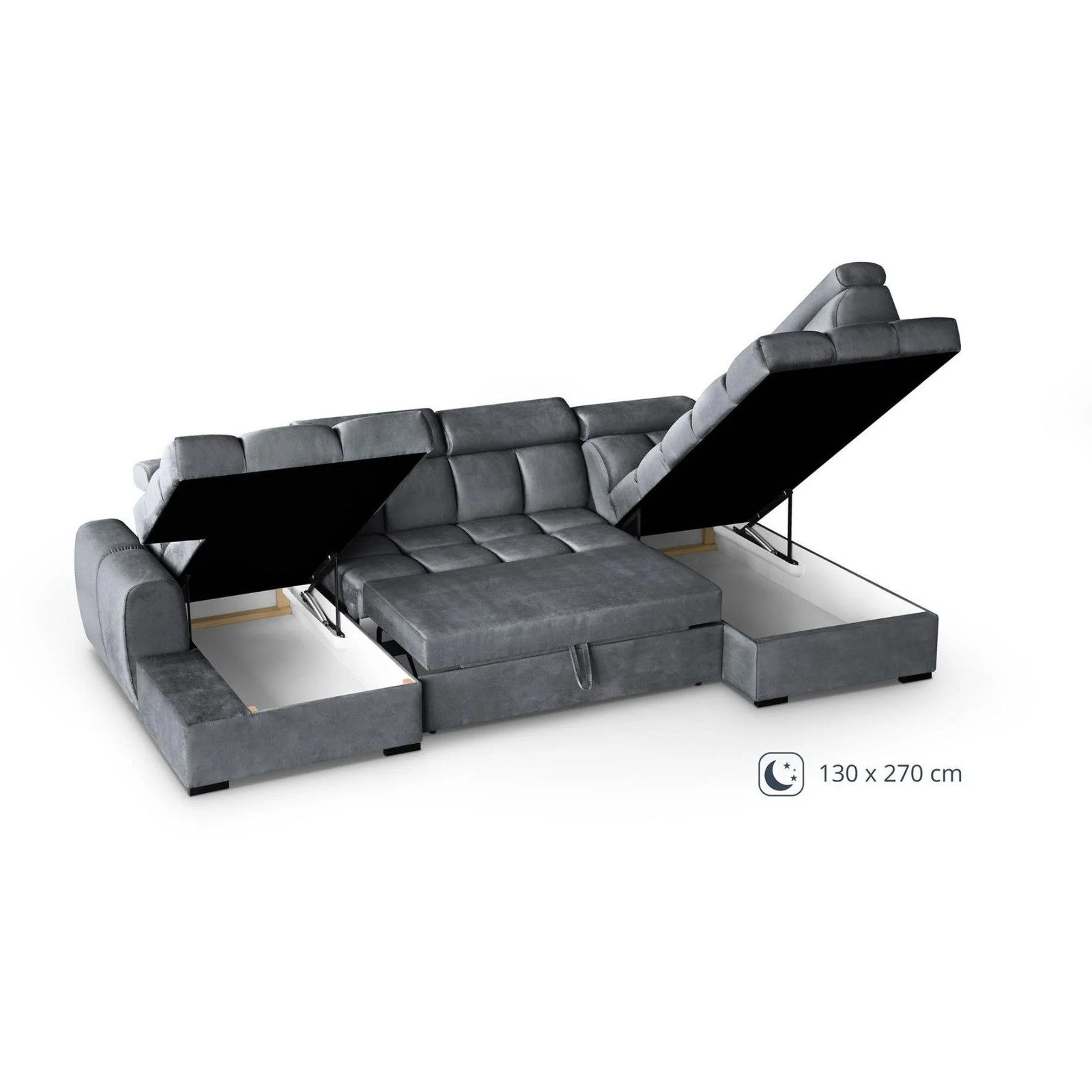 Beautysofa Polsterecke U-FORM Gomez U, mit verstellbaren Kopfstützen, Schlaffunktion und zwei Bettkasten