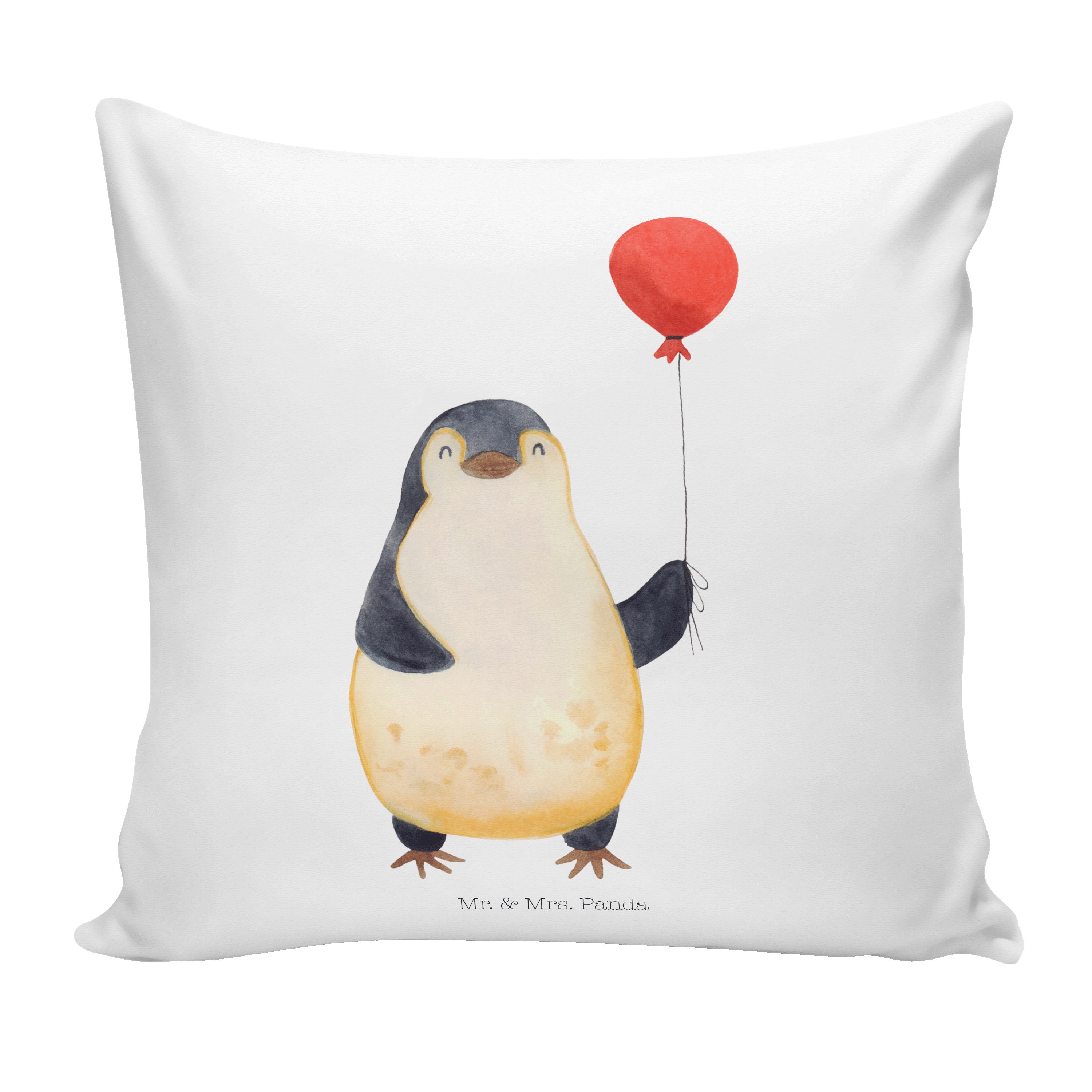 Mr. & Mrs. Panda Dekokissen Pinguin Luftballon - Weiß - Geschenk, Kissenhülle, Geschenk Freundin