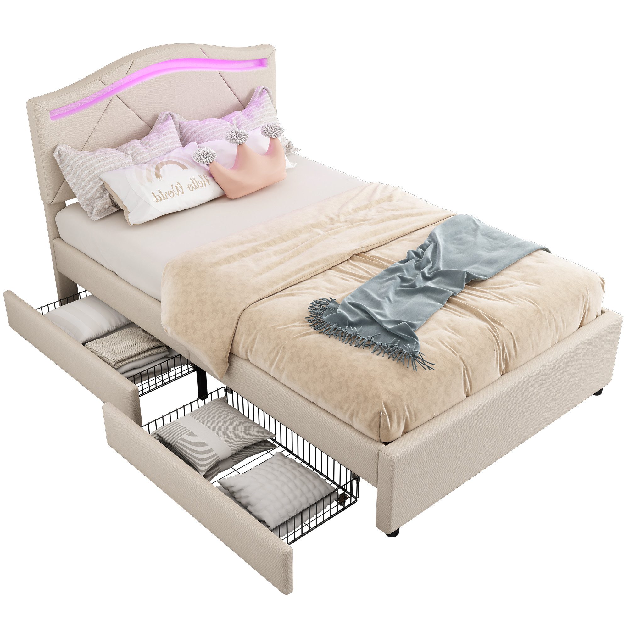 Flieks Polsterbett, LED Einzelbett 90x200cm mit günstig online kaufen
