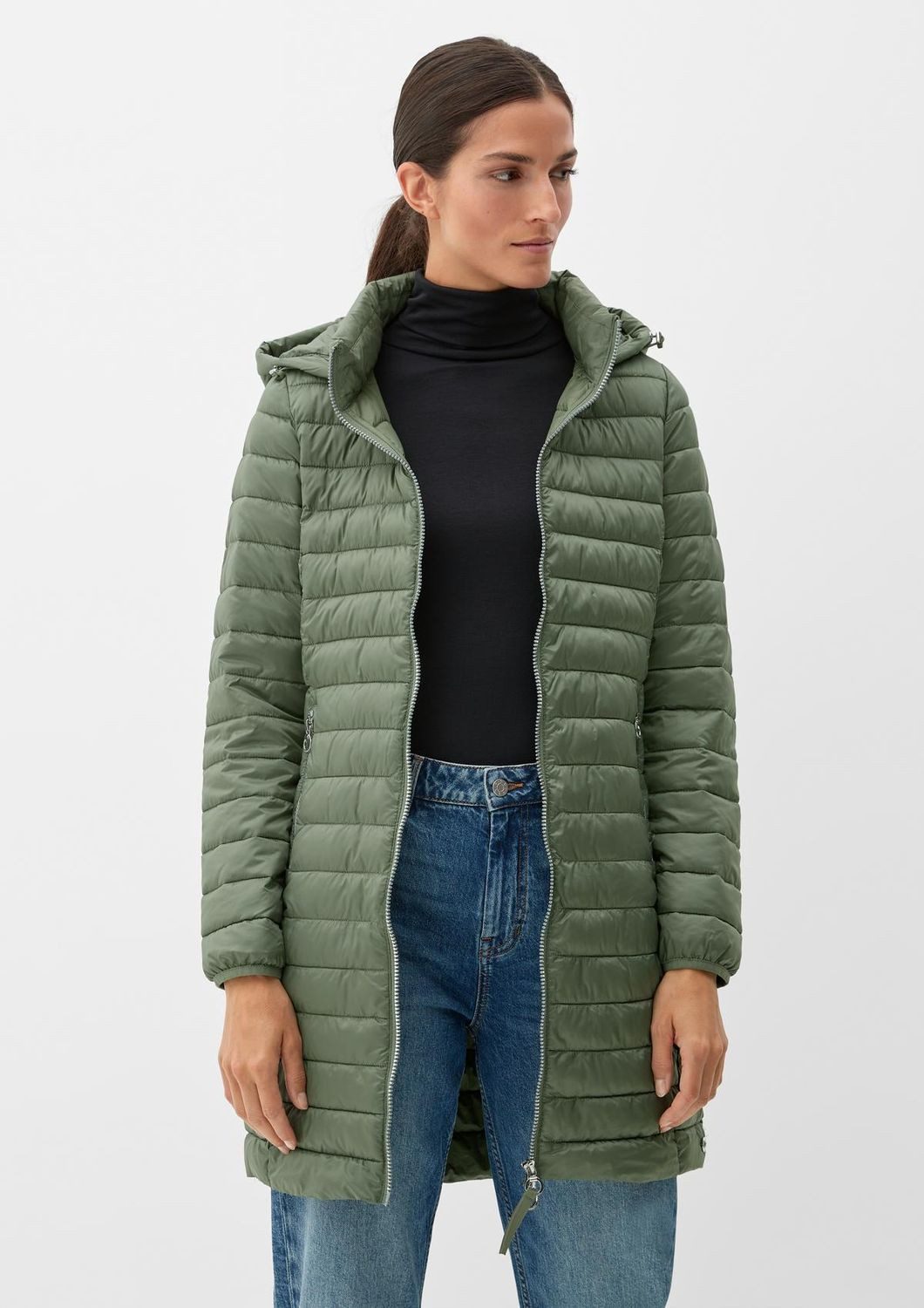 s.Oliver Steppmantel (1-tlg) lange Steppjacke mit abnehmbarer Kapuze