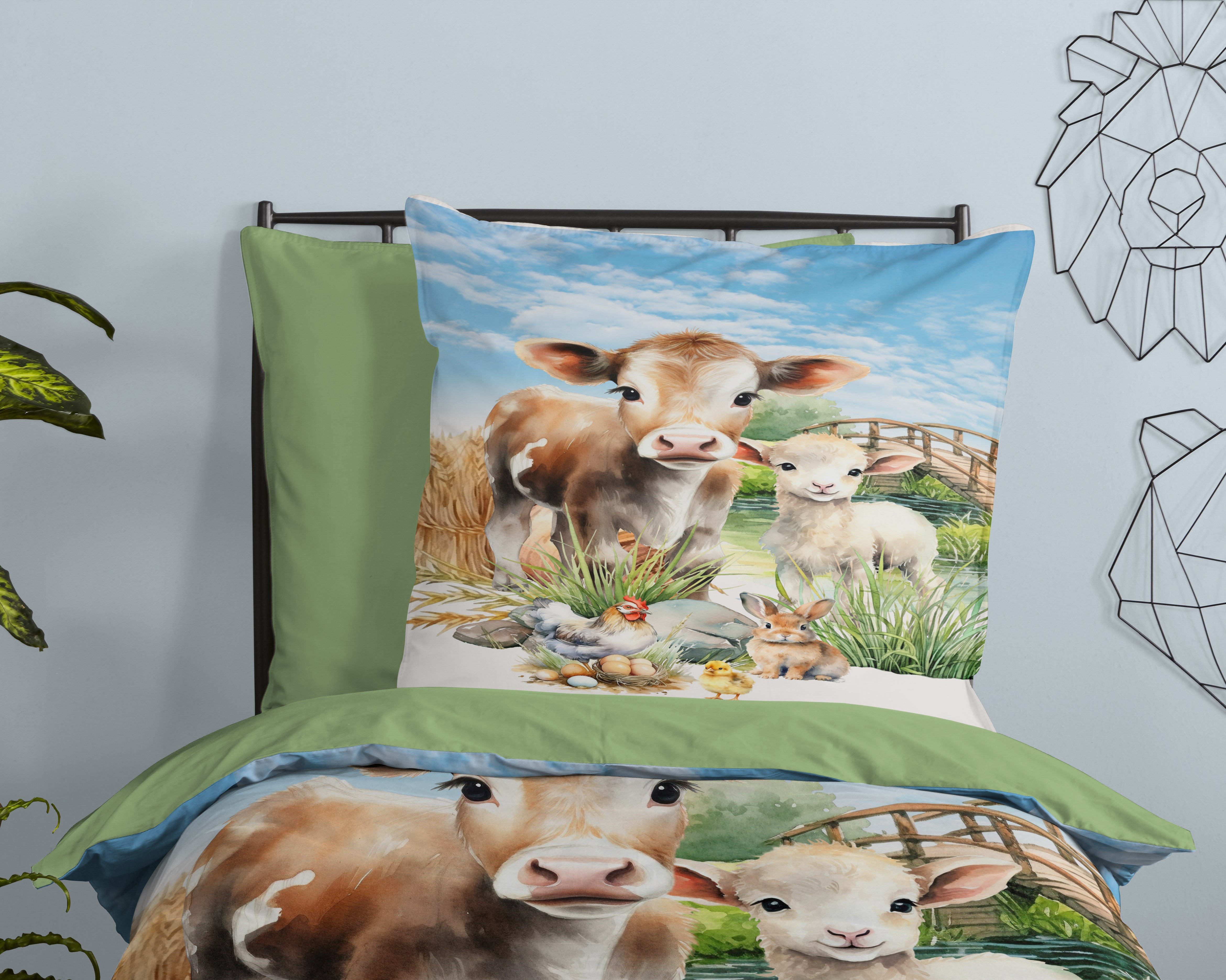 PURE luxury collection Kinderbettwäsche Farm animals, Microfaser, 2 teilig, Mikrofaser, 135x200, 2 Teilig, Wendeoptik, Kind, Bauernhoftiere, Tiere