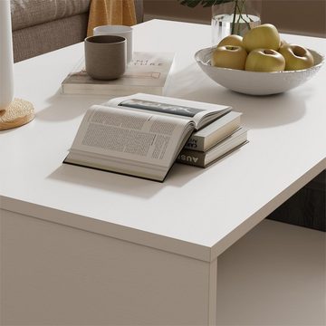TWSOUL Couchtisch Stilvoller Couchtisch, Weiß, Mit Stauraum (ein Tisch), 105cm*60cm*35cm,Hochwertige Spanplatte