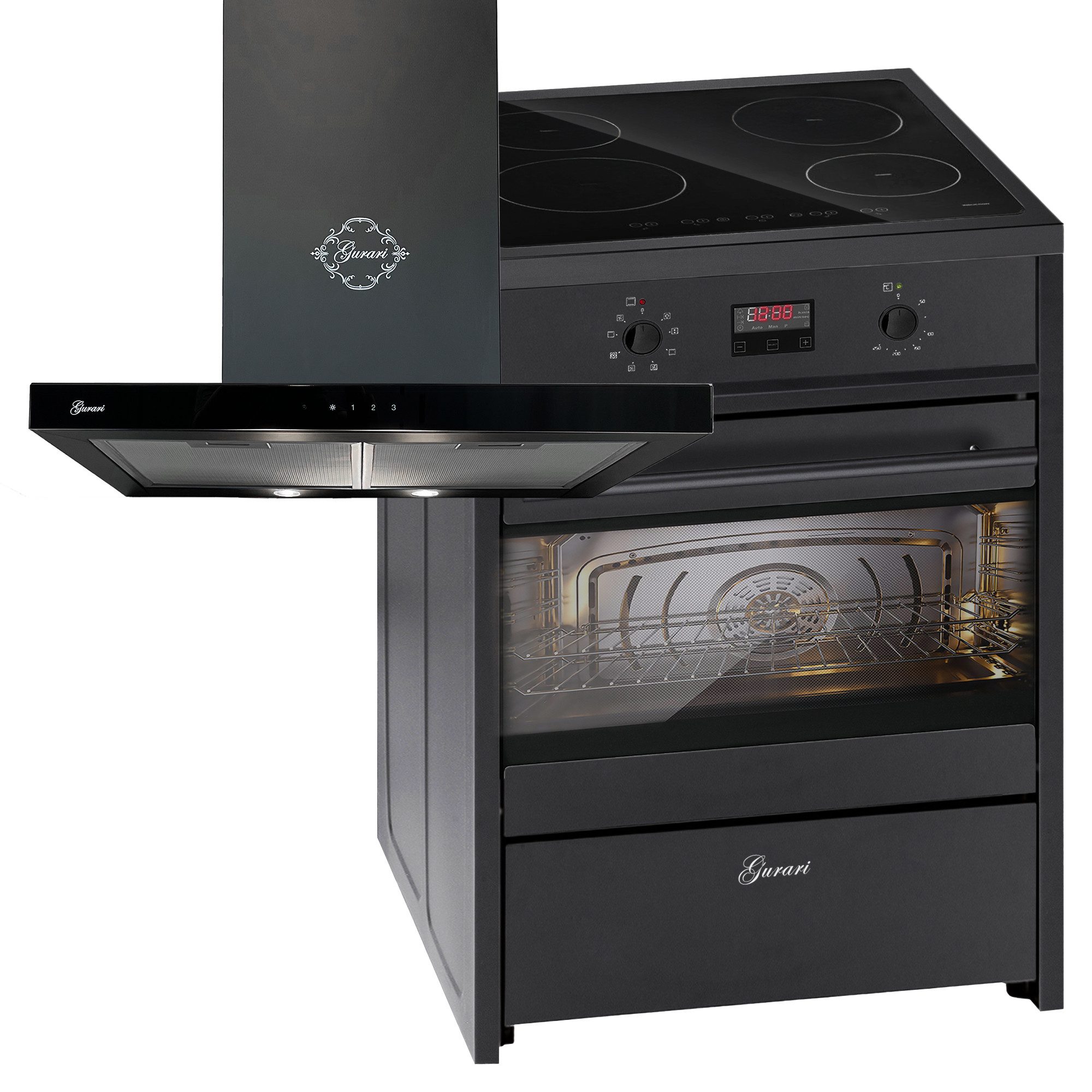 GURARI Induktions Herd-Set GCH E 612 BL+GCh 462 BL 6 Prime, mit 1-fach-Teleskopauszug, Induktions Standherd 60 cm/ Range Coocker +Dunstabzugshaube 60 cm