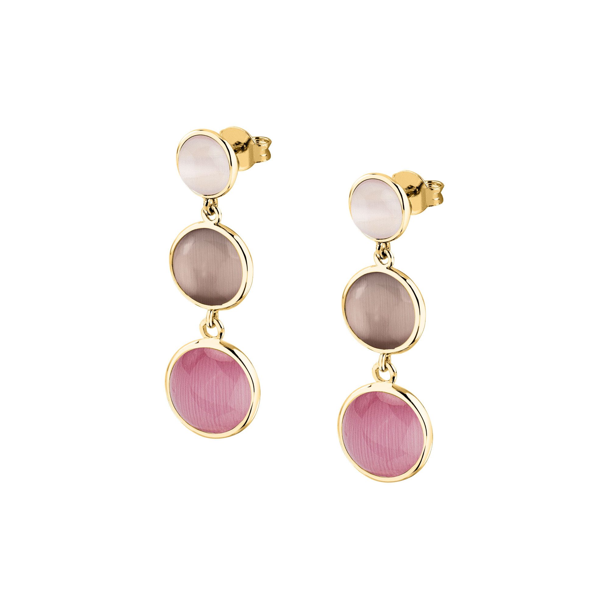 MORELLATO Paar Ohrhänger Venezia SAZM18 Silber vergoldet pinke Katzenaugensteine 27 mm Damen
