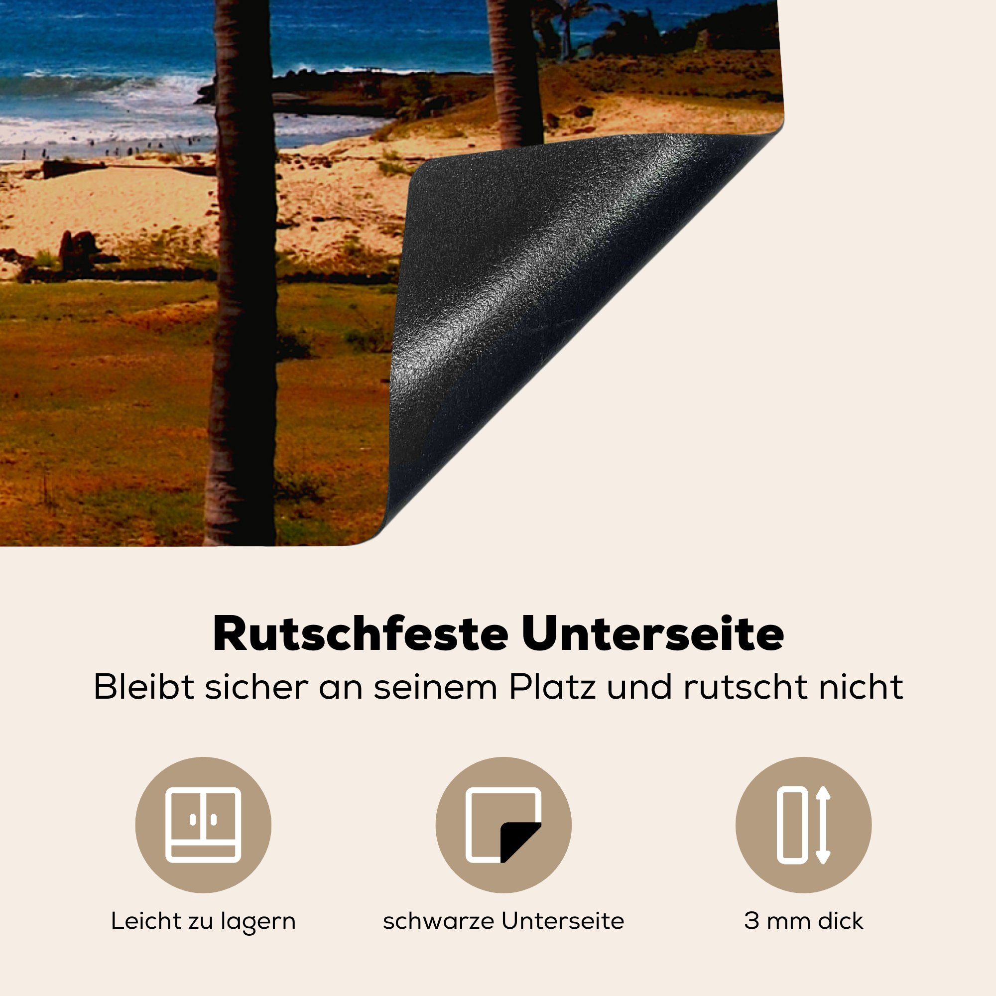 MuchoWow für Sonniger Arbeitsplatte 78x78 auf der (1 Herdblende-/Abdeckplatte von Anakena Vinyl, tlg), Ceranfeldabdeckung, Osterinsel, cm, küche Eindruck Beach