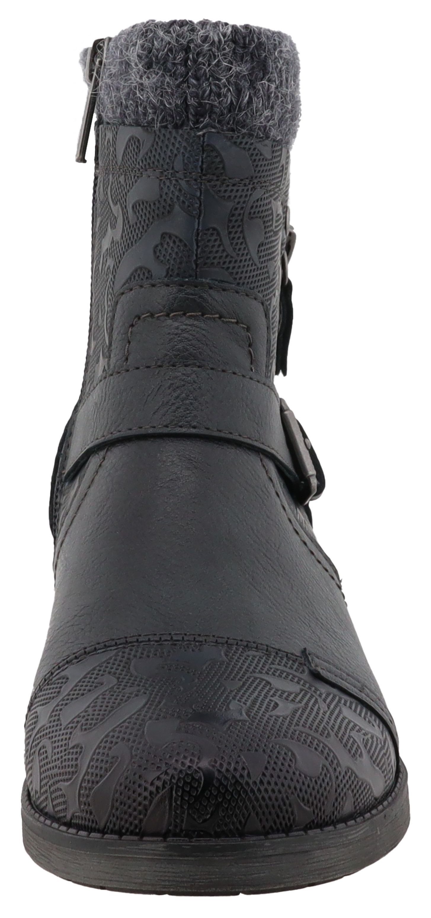 Mustang Shoes Fabienne Winterstiefelette Biker Boots mit Blockabsatz und Zierriemchen