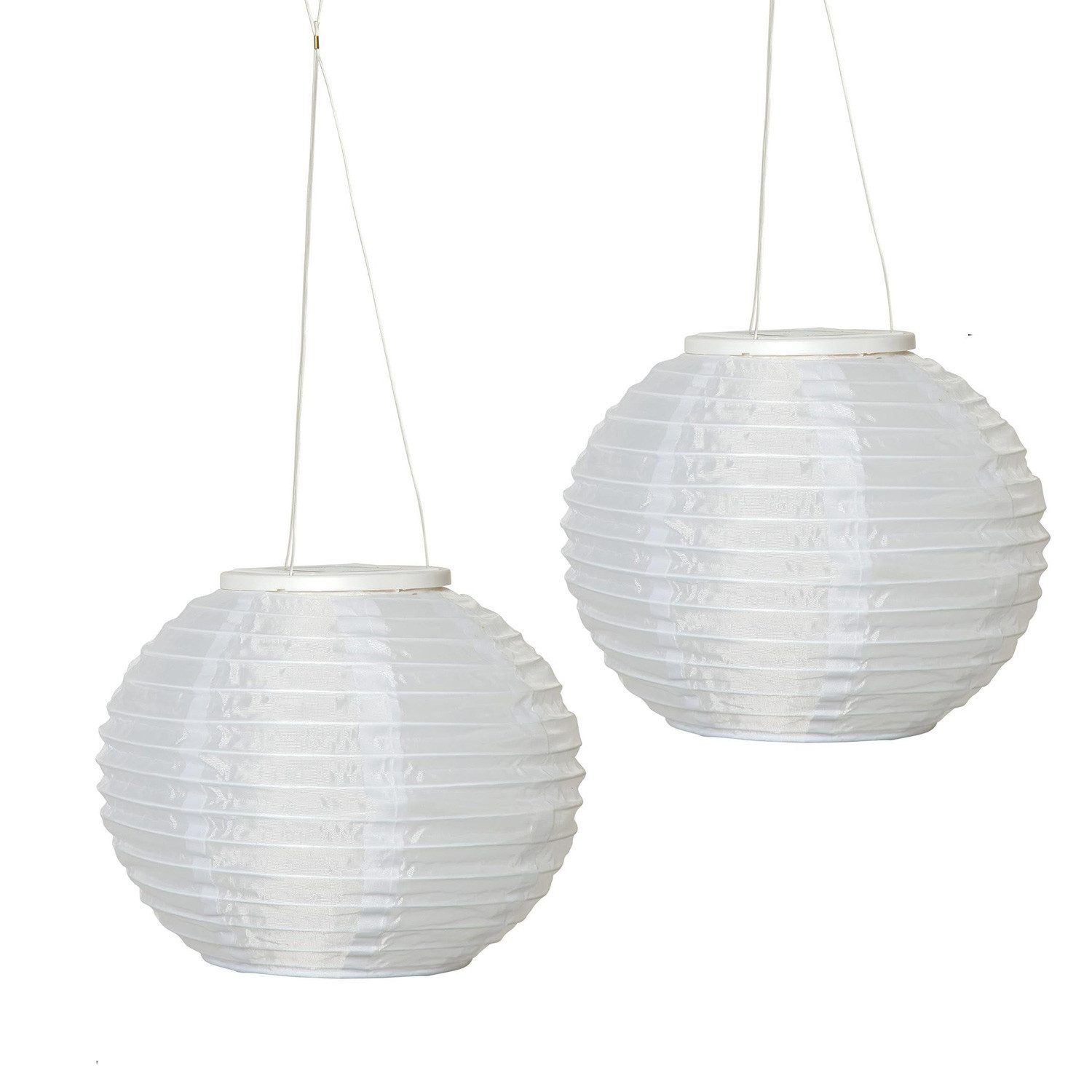 MARELIDA LED Lampion Solar Gartenlampions 25x21cm Party Balkon Laterne Sensor weiß 2er Set, LED Classic, warmweiß (2100K bis 3000K)