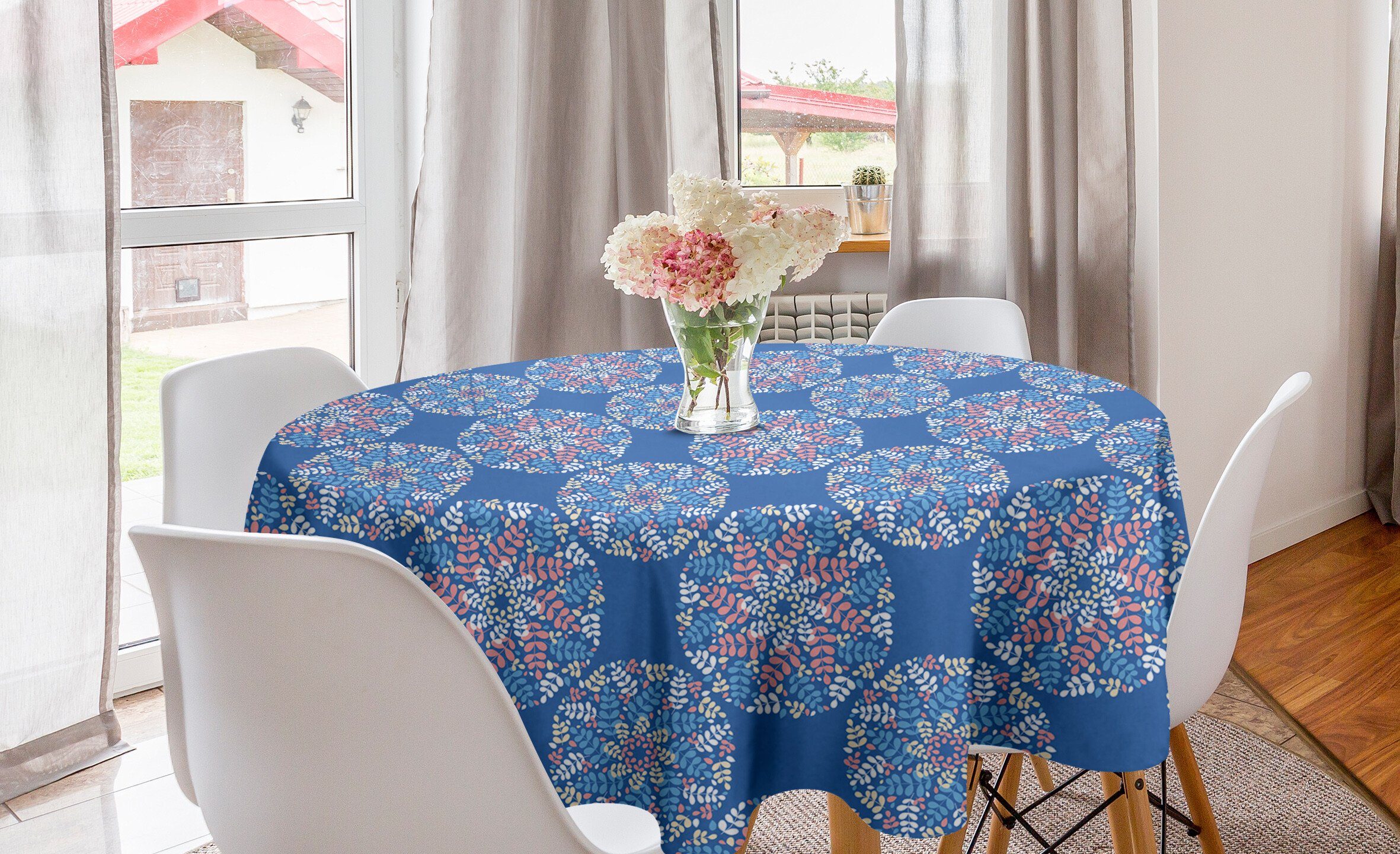 Kreis Abakuhaus Tischdecke Blumen Küche für Blättern Mandala Dekoration, Esszimmer Tischdecke mit Abdeckung Motive