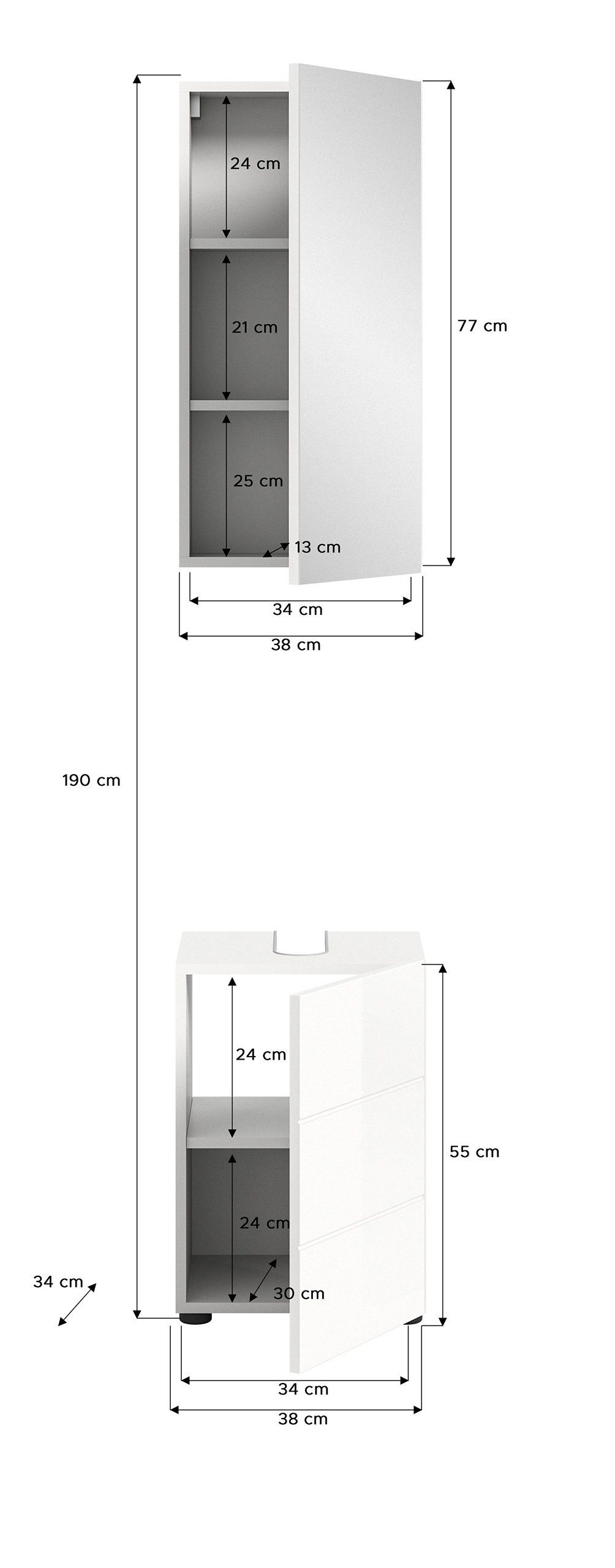 Newroom Badezimmer-Set Valea, Badezimmer-Set Weiß Hochglanz inkl. Beleuchtung Badezimmermöbel M...