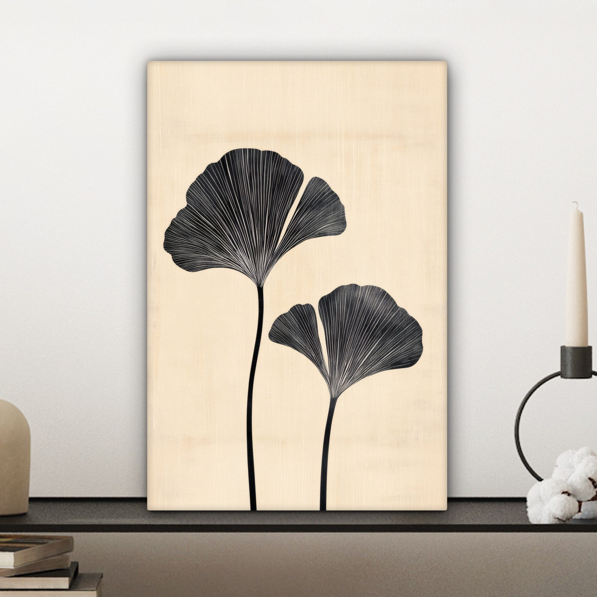 OneMillionCanvasses® Leinwandbild Blätter - Minimalistisch - Schwarz, Fotodruck (1 St), Leinwand Canvas Wandbild, Wanddekoration 20x30 cm