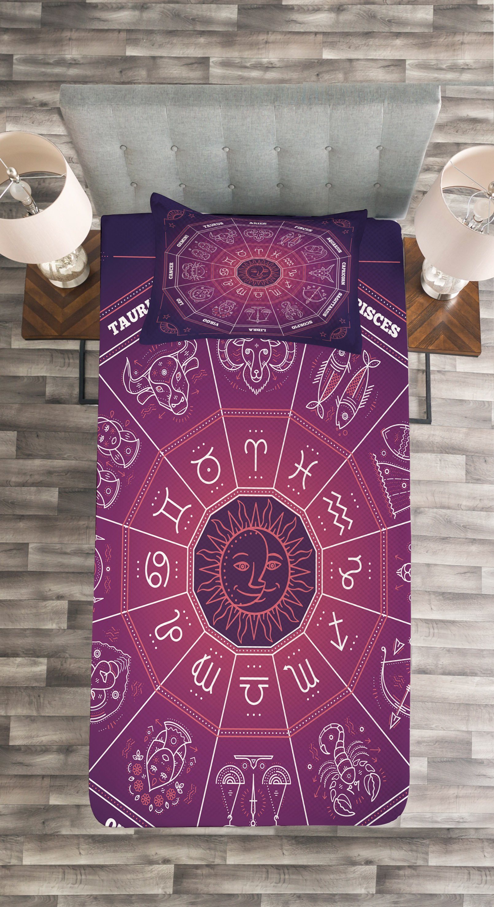 Kissenbezügen Abakuhaus, mit Lila Zeichen Set Bunte Astrologie Tagesdecke Waschbar,
