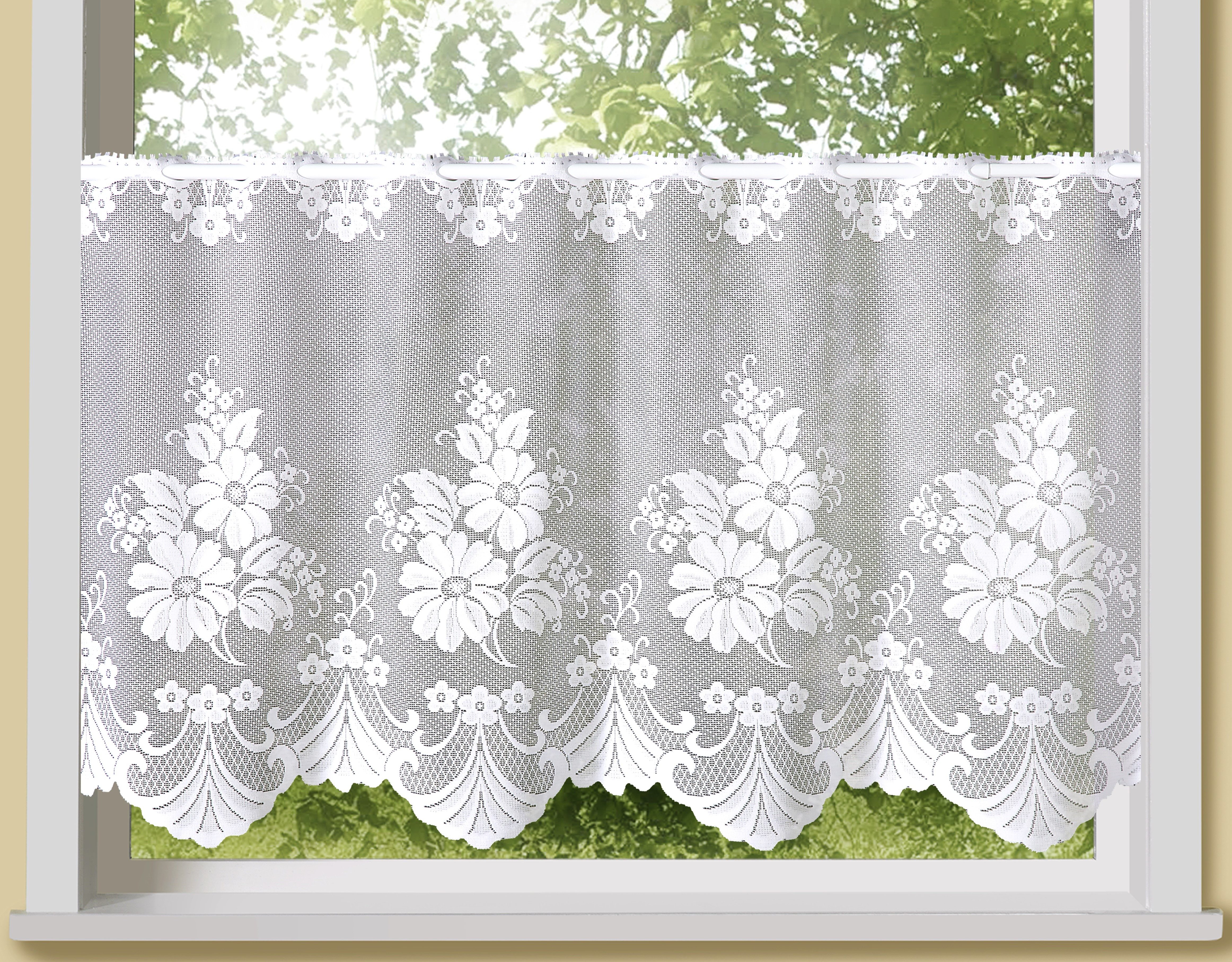 Weckbrodt Scheibengardine Mara (1 St), Stangendurchzug, halbtransparent, Bistro, Gardine, Store, floral