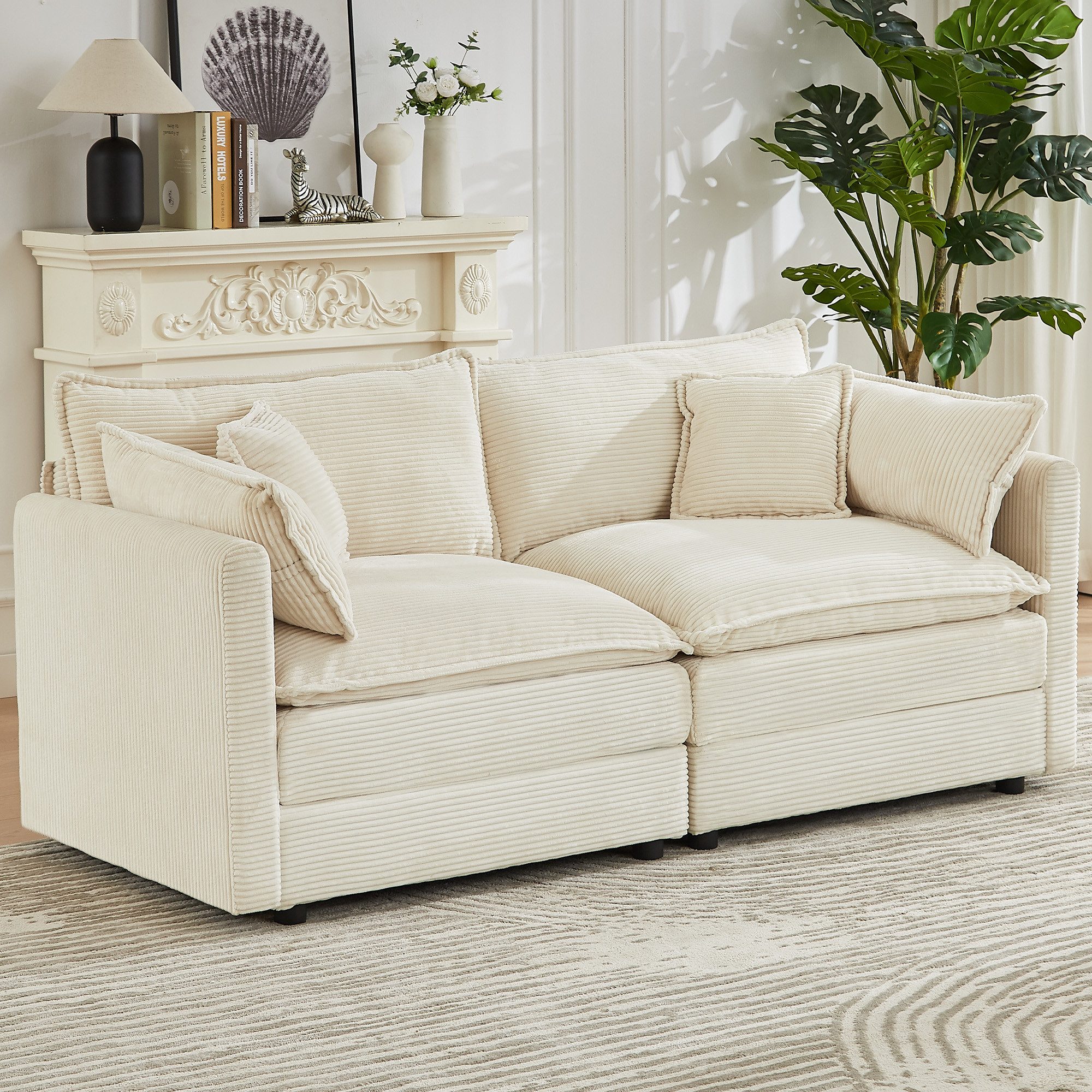 Jiexi Wohnlandschaft Modulares Sofa Kord Ecksofa Wohnlandschaft flexibel L- & U-Form