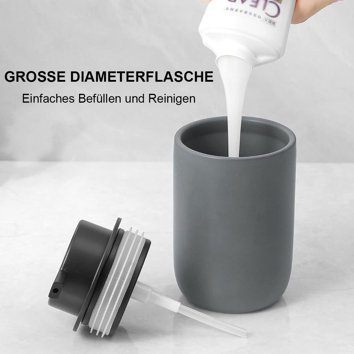 Jormftte Seifenspender Seifenspender,Soap Handseife,Shampoo,Duschgel Dispenser Keramik,für Grau