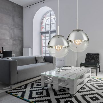 etc-shop LED Pendelleuchte, Leuchtmittel inklusive, Warmweiß, Decken Pendel Leuchte Wohn Zimmer Glas Kugel Hänge Lampe chrom klar im