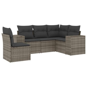 furnicato Garten-Essgruppe 5-tlg. Garten-Sofagarnitur mit Kissen Grau Poly Rattan, (Lounge-Set, 1-tlg)