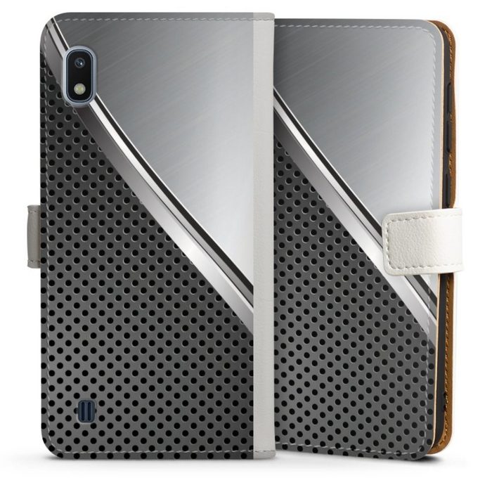 DeinDesign Handyhülle Carbon Stahl Metall Duo Metal Surface Samsung Galaxy A10 Hülle Handy Flip Case Wallet Cover