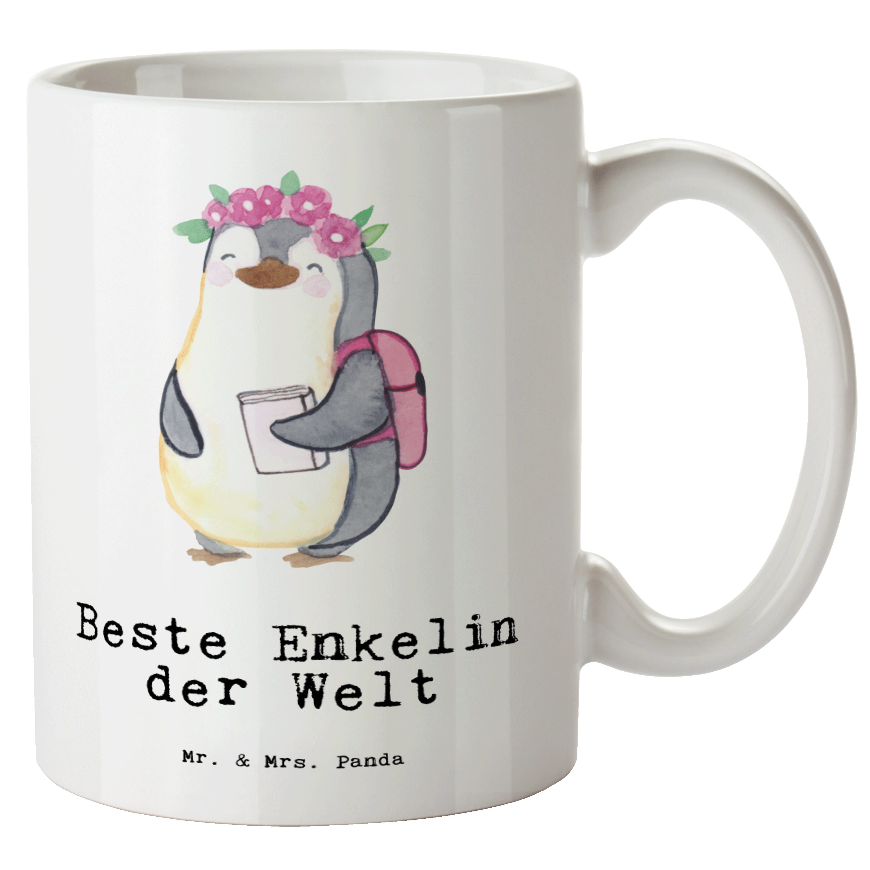 Mr. & Mrs. Panda Tasse Pinguin Beste Enkelin der Welt - Weiß - Geschenk, XL Becher, Enkeltoc, XL Tasse Keramik