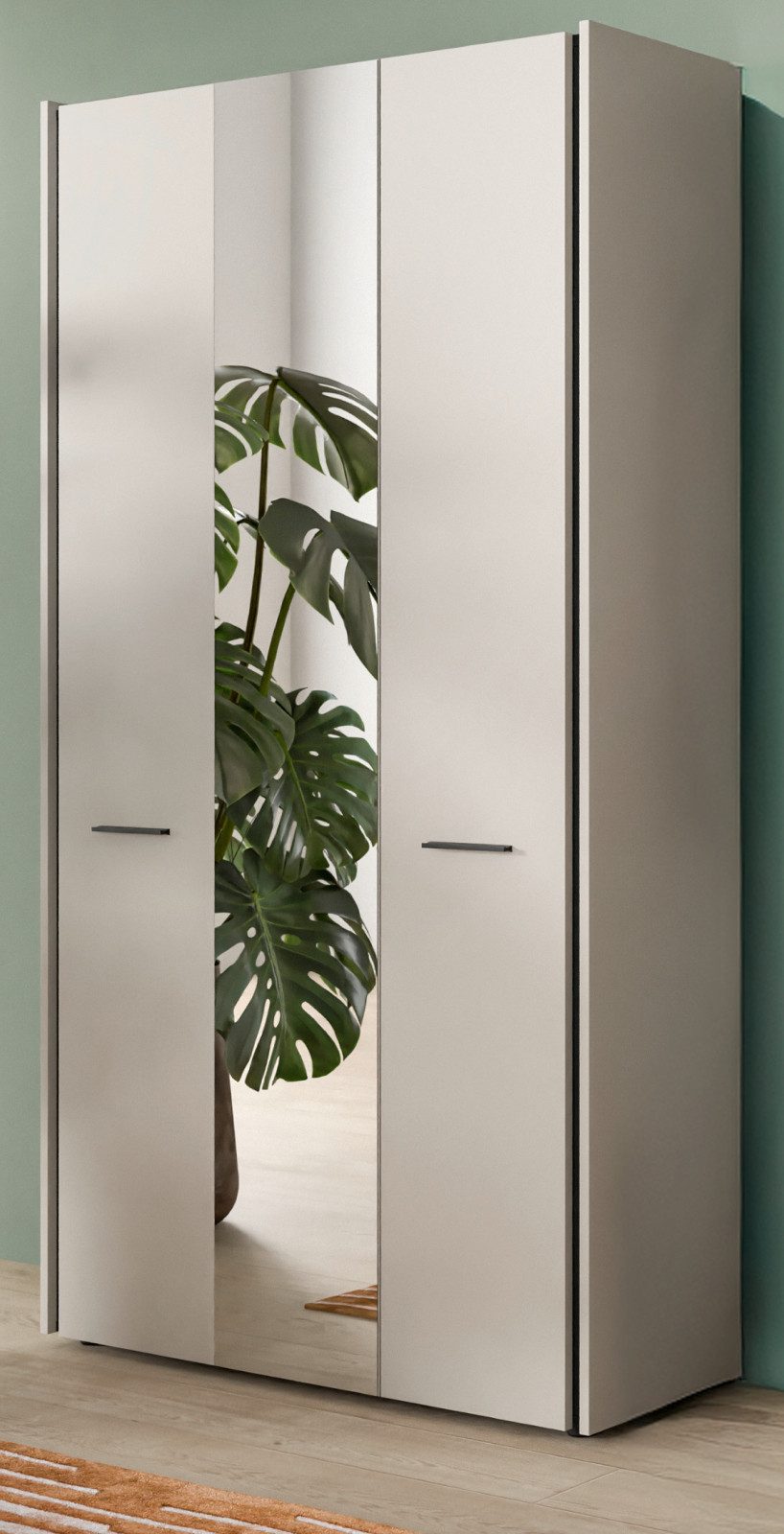 Inn.Furn Schuhschrank Nevia (Flurschrank in Kaschmir / Sand mit Schwarz, 3-türig mit Spiegel, 107 x 190 cm) 12 Fächer, Soft-Close-Funktion