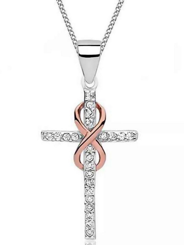 Goldene Hufeisen Kette und Anhänger Set Kreuz Unendlichkeit Anhänger mit Kette 925 Silber Rhodiniert Damen (2-tlg, inkl. Etui), Rosegold vergoldet