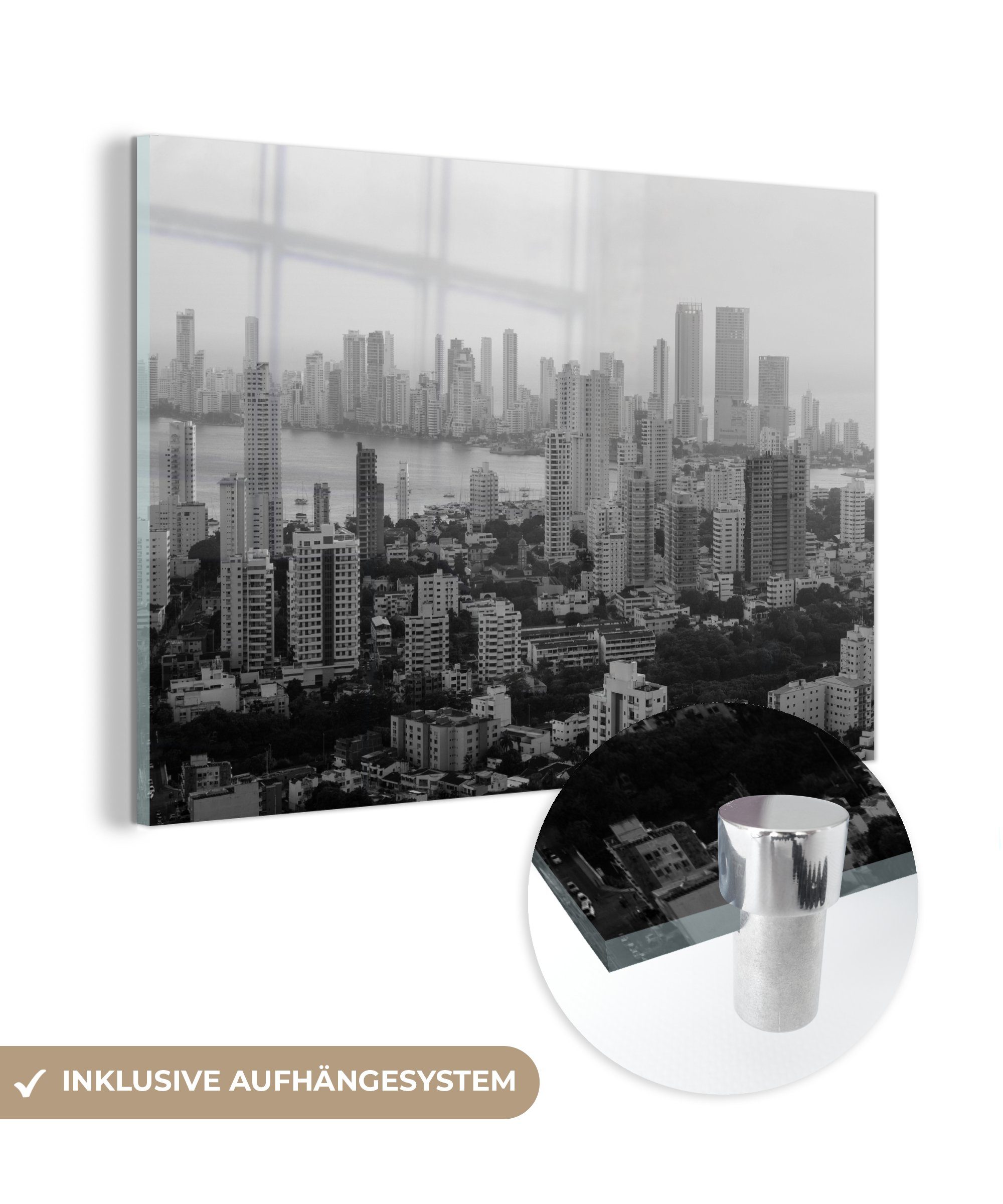 Kolumbien Acrylglasbild - Schlafzimmer Skyline (1 Schwarz Acrylglasbilder Weiß, & MuchoWow Wohnzimmer - - St),