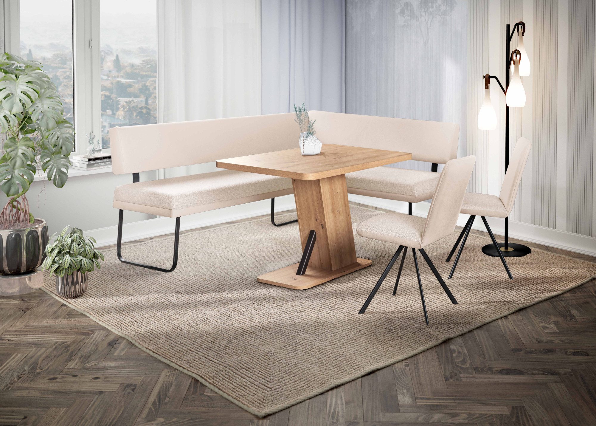 OTTO home Eckbankgruppe Gabi Essecke, Sitzgruppe, Eckbankgruppe, Küchenbankgruppe, (Set, 4-tlg., 4tlg), Gestell aus matt-schwarzem Flachmetall, stabil, 2-Stoff-Design