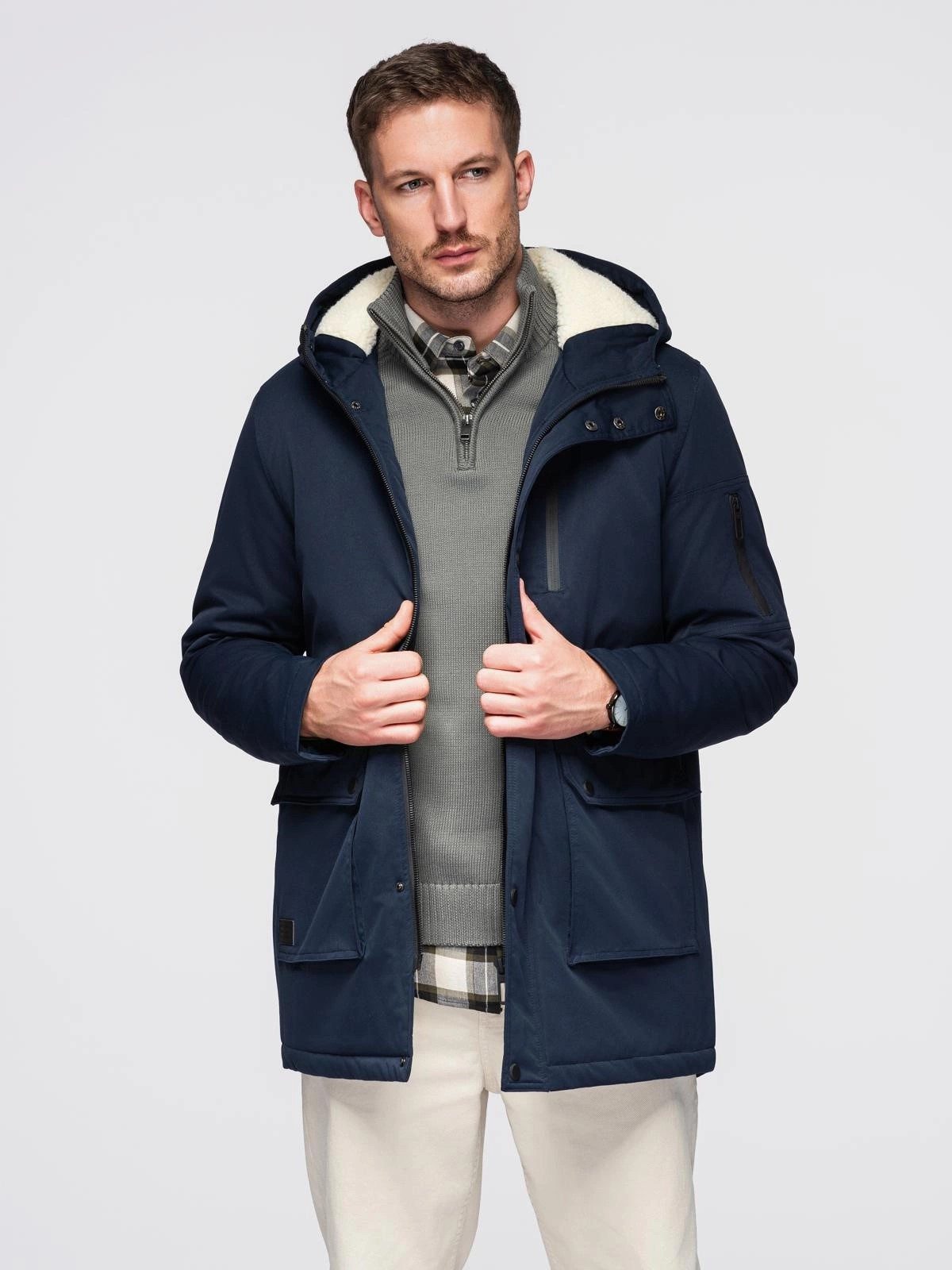 OMBRE Parka Lange Herrenparka mit Lammfellfutter