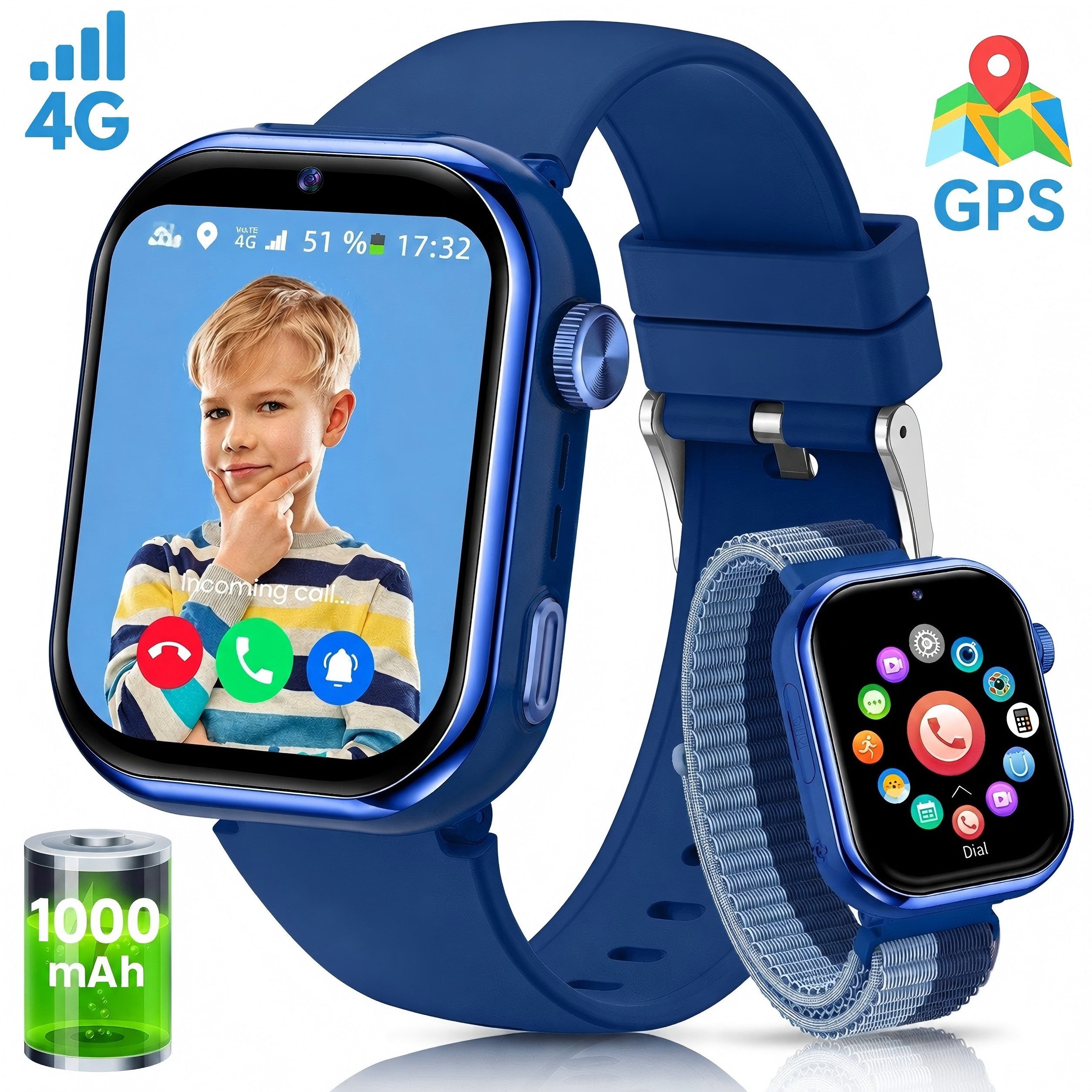 SWGOTA 2026 NEUE 4G Kinder Smartwatch 1000mAh mit GPS & Telefonfunktion Smartwatch (1,83 Zoll), Dual-Kamera mit je 3 MP, Smartwatch für Kinder, für 4–12 Jungen und Mädchen,für Android und IOS