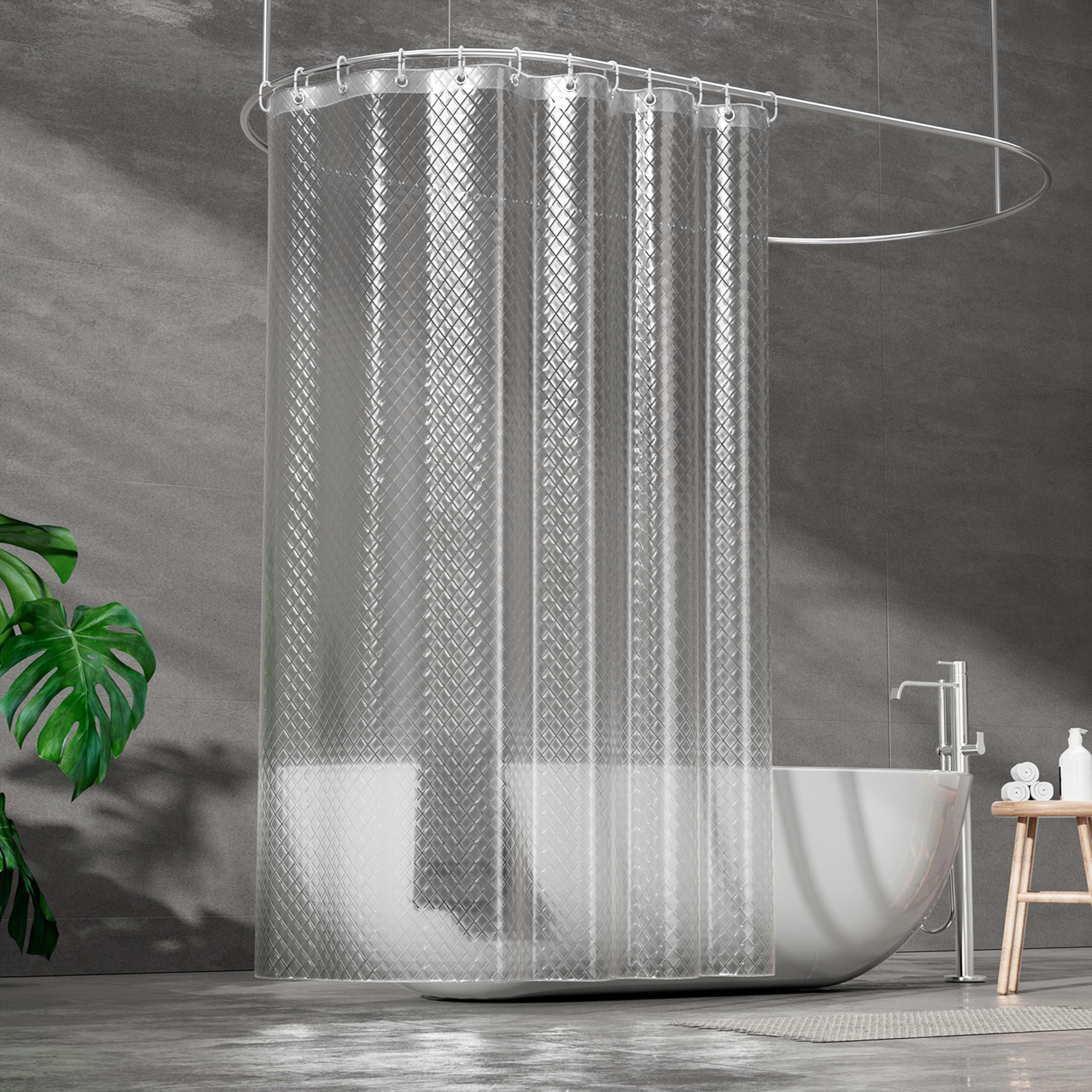 FOUORTUNATE-BEE Duschvorhang Duschvorhang 180 x 200 cm, transparent, Rautenmuster, 0,15 mm, Badewannenvorhang mit 12 Haken, halbtransparent, wasserabweisend