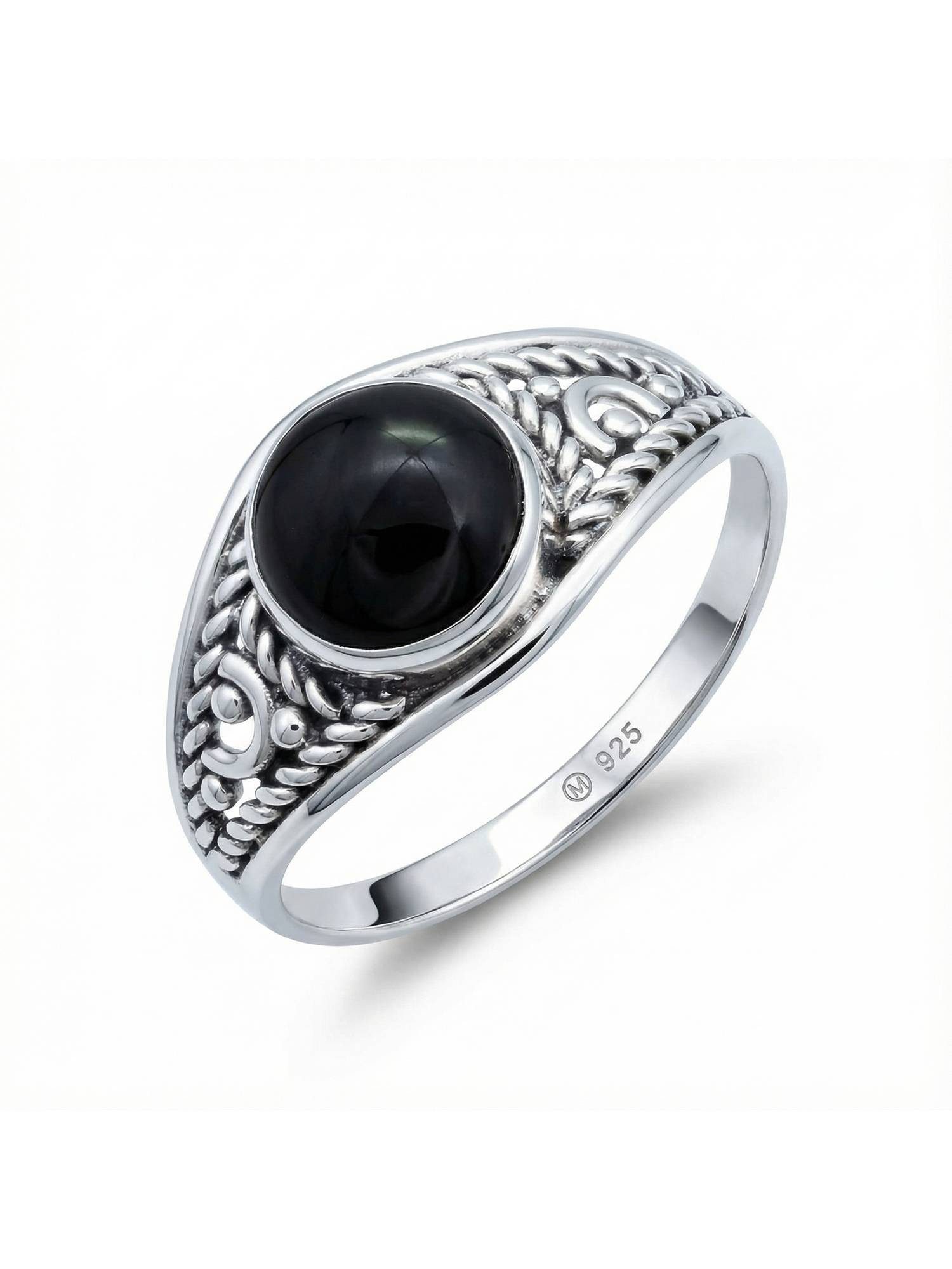 mantraroma Silberring DAHAB rund aus 925 Silber mit Onyx (Ring mit Schmuckbeutel), Damenring aus 925er Silber