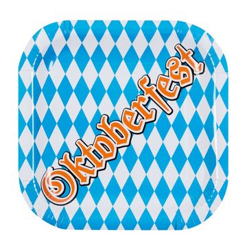 Karneval-Klamotten Einweggeschirr-Set Party Set Bayern Oktoberfest blau-weiß 24 Teile, Partygeschirr Pappteller Pappbecher Servietten