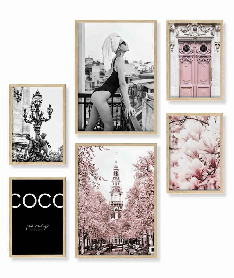 Heimlich Poster Set als Wohnzimmer Deko, Bilder DINA3 & DINA4, Pinke Mode, Blumen