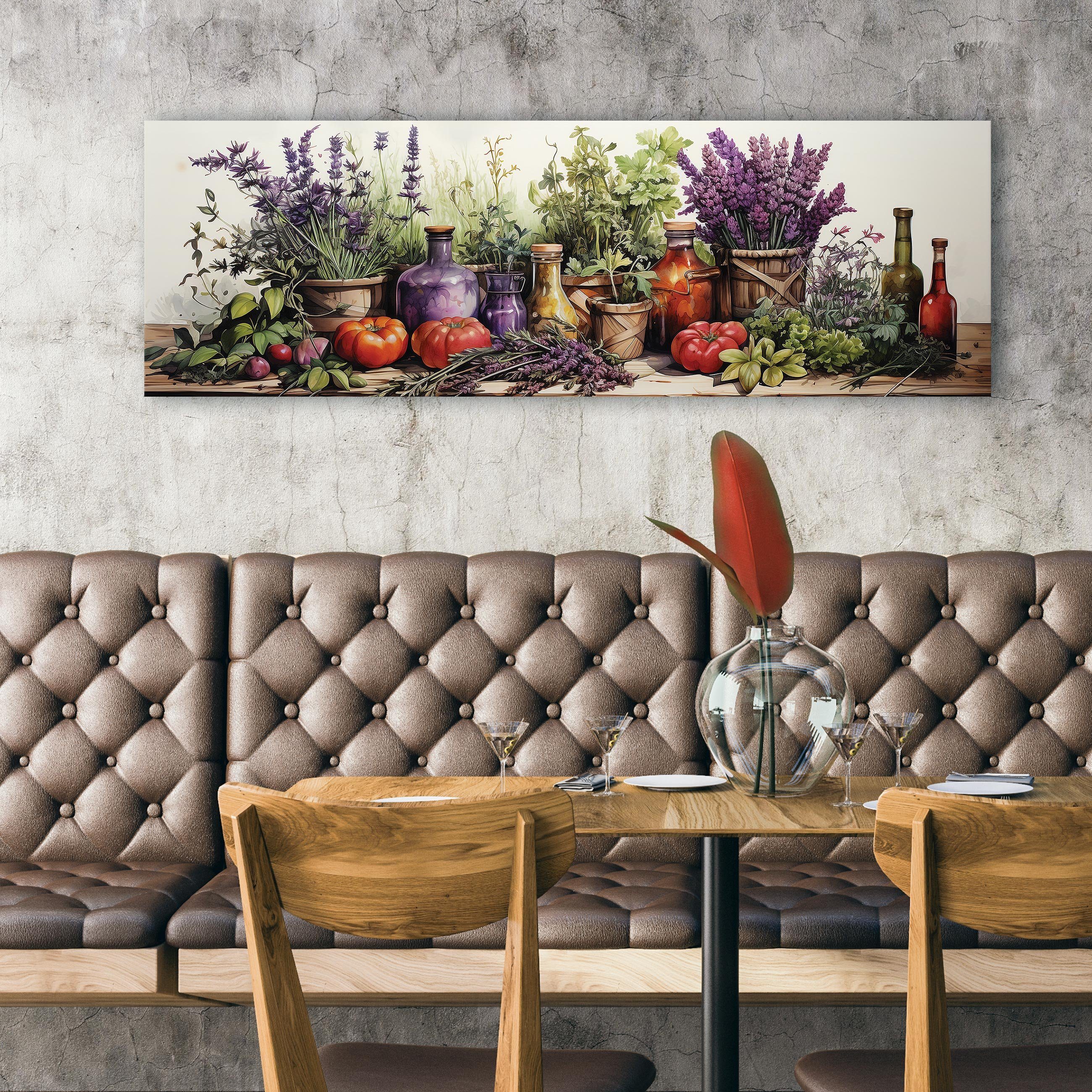 Wallarena Leinwandbild Küche Kräuter Gemüse Gemalt Esszimmer Wandbild XXL L günstig online kaufen