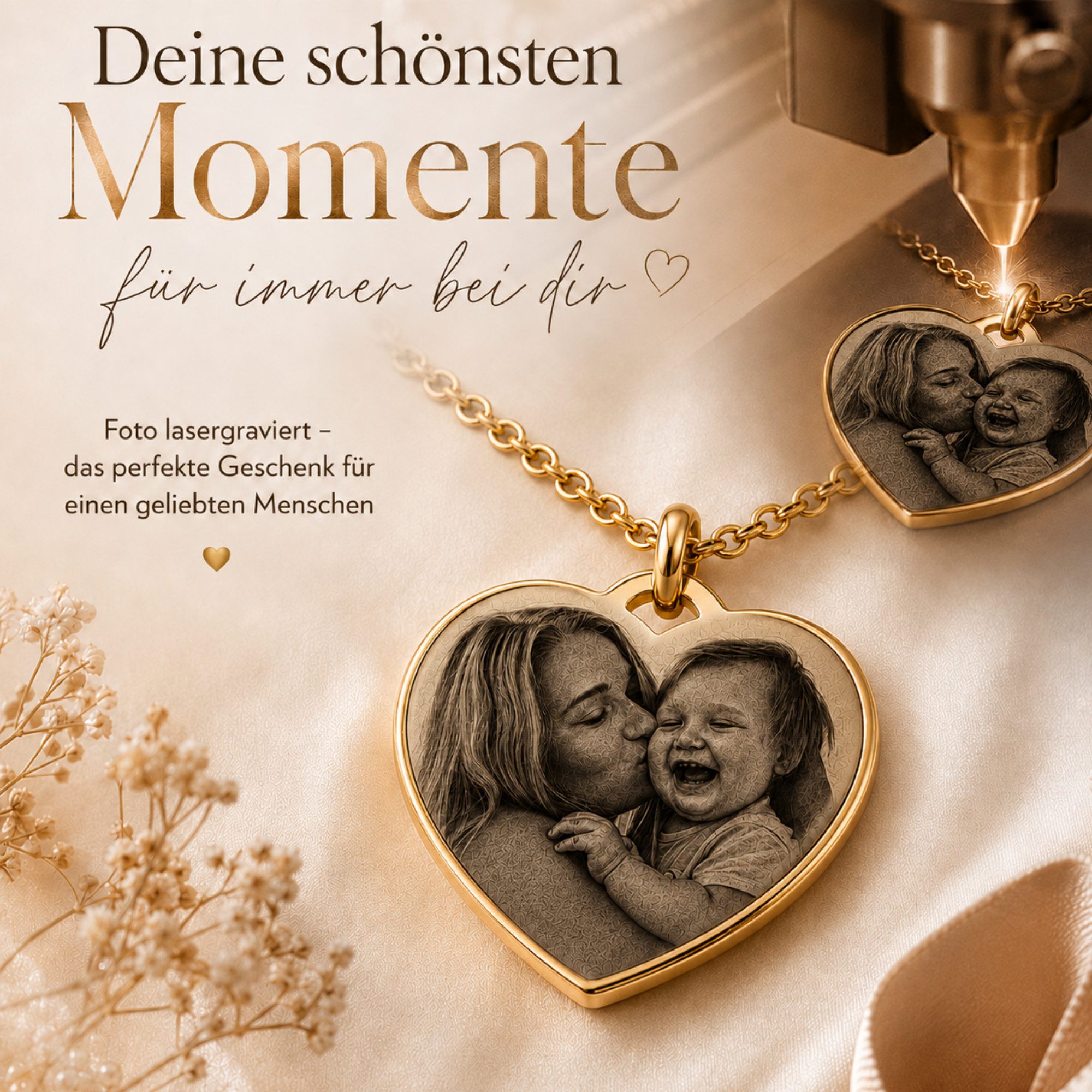 BS Schmuckdesign Kette mit Anhänger mit Gravur Foto Halskette Damen personalisiertes Geschenk Gravurkette Herzform (inkl. Gravur), personalisiert inkl. Geschenkbox