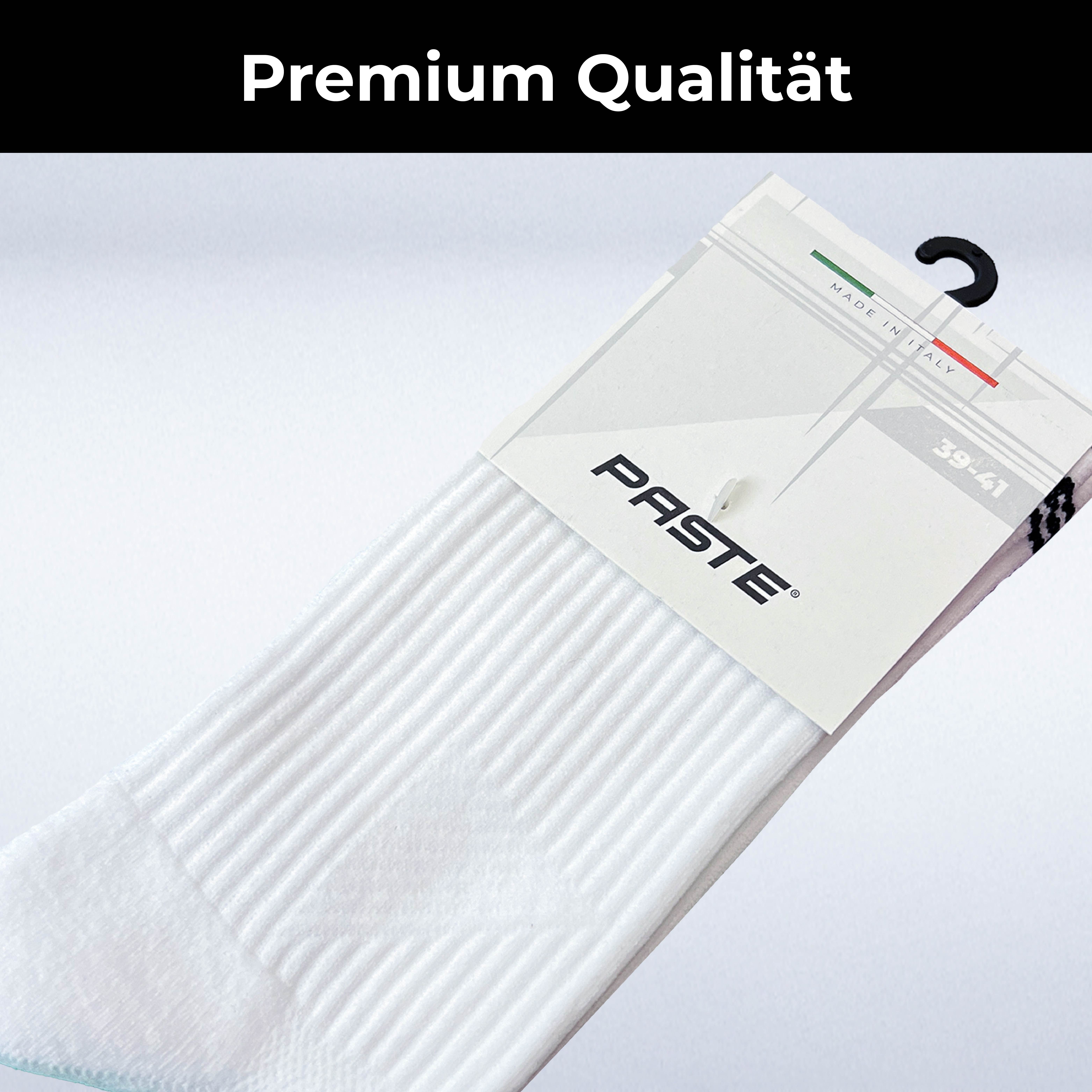 PASTE® Sportsocken & Fußballsocken (3 Paar) Gr. 39-47 für Herren & Damen (atmungsaktiv) (Set, Schwarz / Weiß) Anti-Rutsch Sport Socken für Erwachsene & Jugendliche Made in Italy