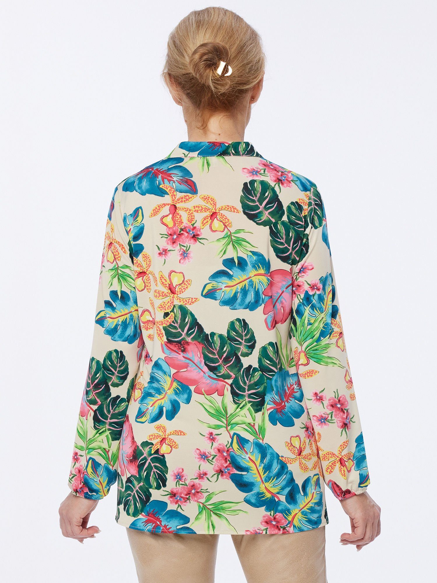 MONACO blue Langarmshirt Longbluse figurumspielend mit Summer Leaves-Motiv günstig online kaufen