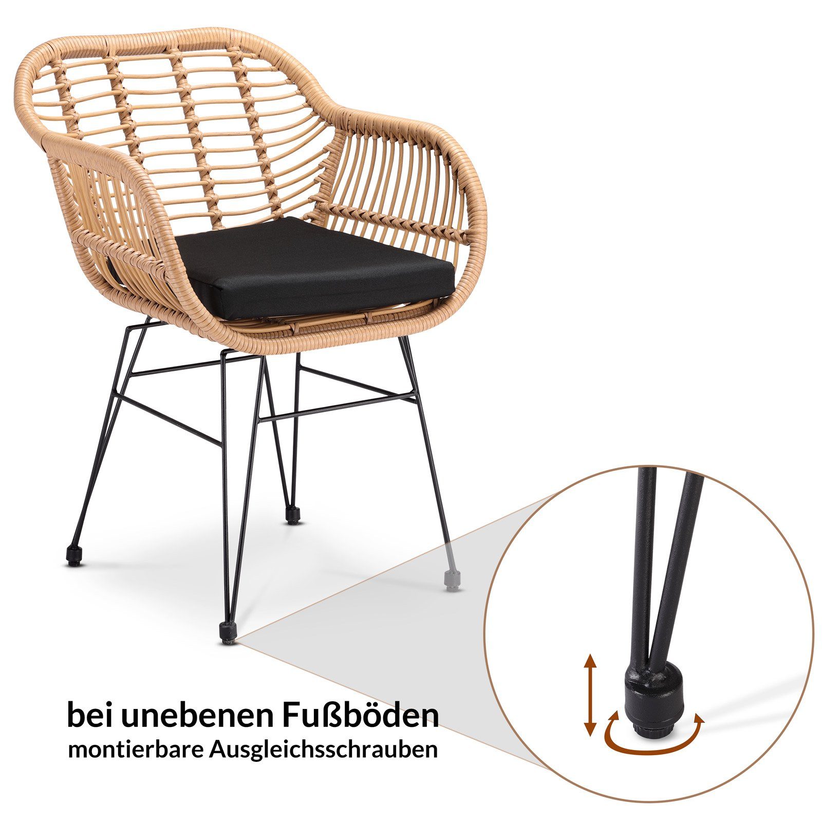 Casaria Gartenstuhl Bali (2 St), Polyrattan 5cm Auflage 59x56x83cm Armlehnen Metall Wetterfest. € 149,95
