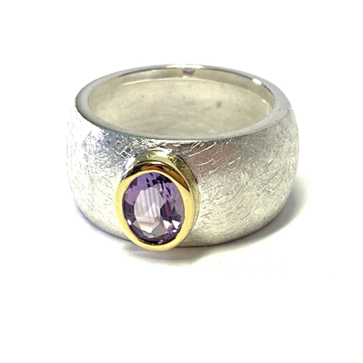 Silberring breiter Bandring 925 Sterling Silber bicolor Amethyst