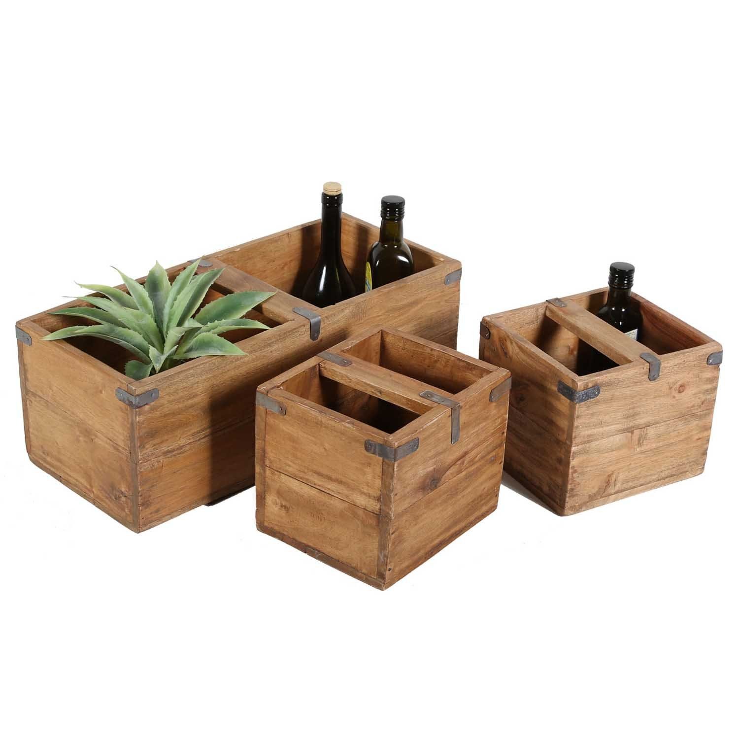Moro Set Holz Casa aus Enzo Box, Deko 3er Kiste Balkonkasten Holz gefertigt Möbelkiste Teak Teak recyceltem Holzbox