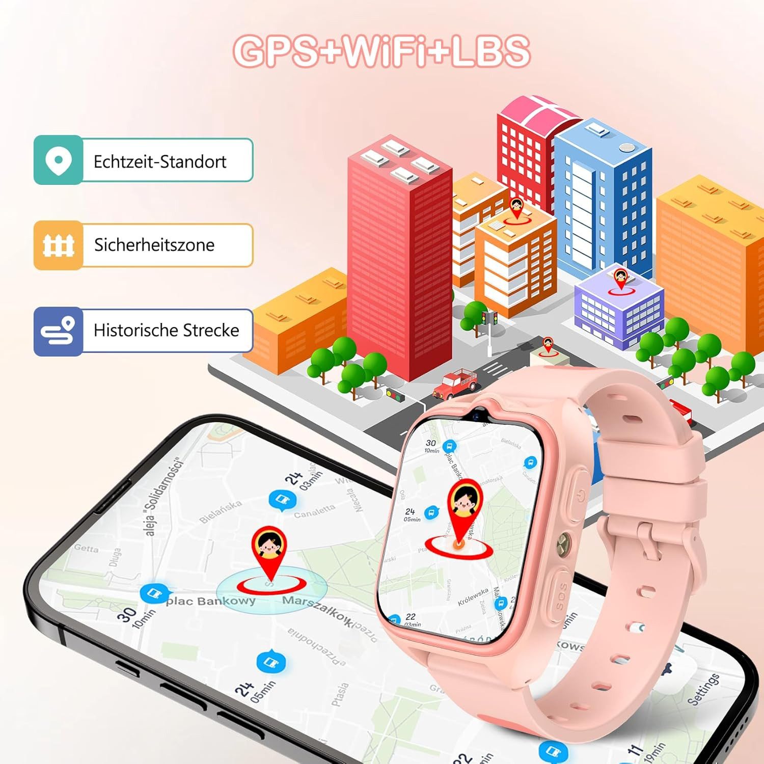 IOWODO Z30-4G Smartwatch (2,5 cm, sim-karte), Kinder Smartwatch mit 4G Telefonie Ortung